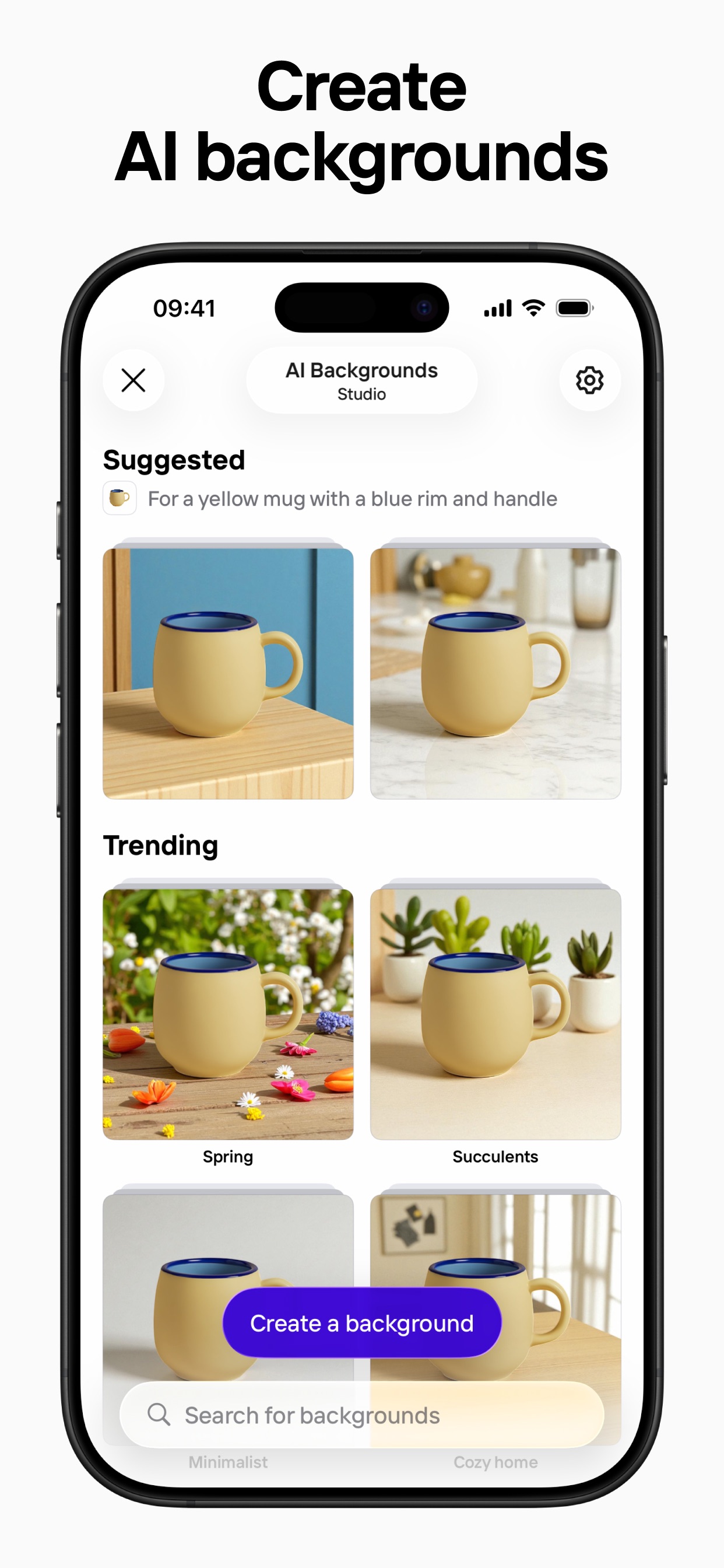 Photoroom App Store screenshot: Create AI backgrounds