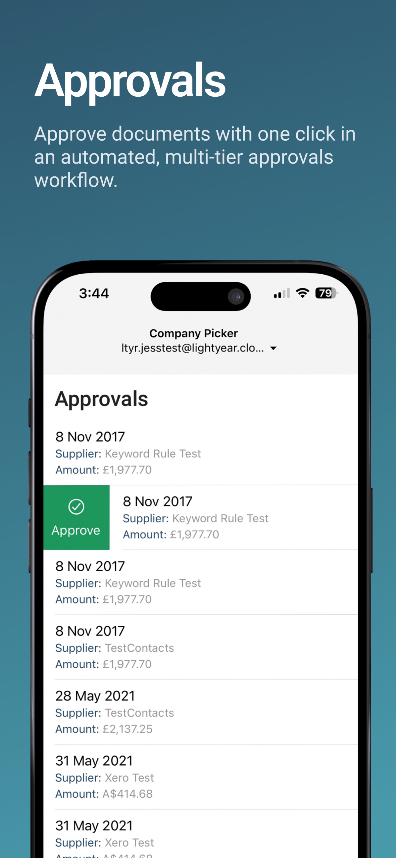 Lightyear App Store screenshot: Approvals

Approve documents with one click in an automated, multi-tier approvals workflow.