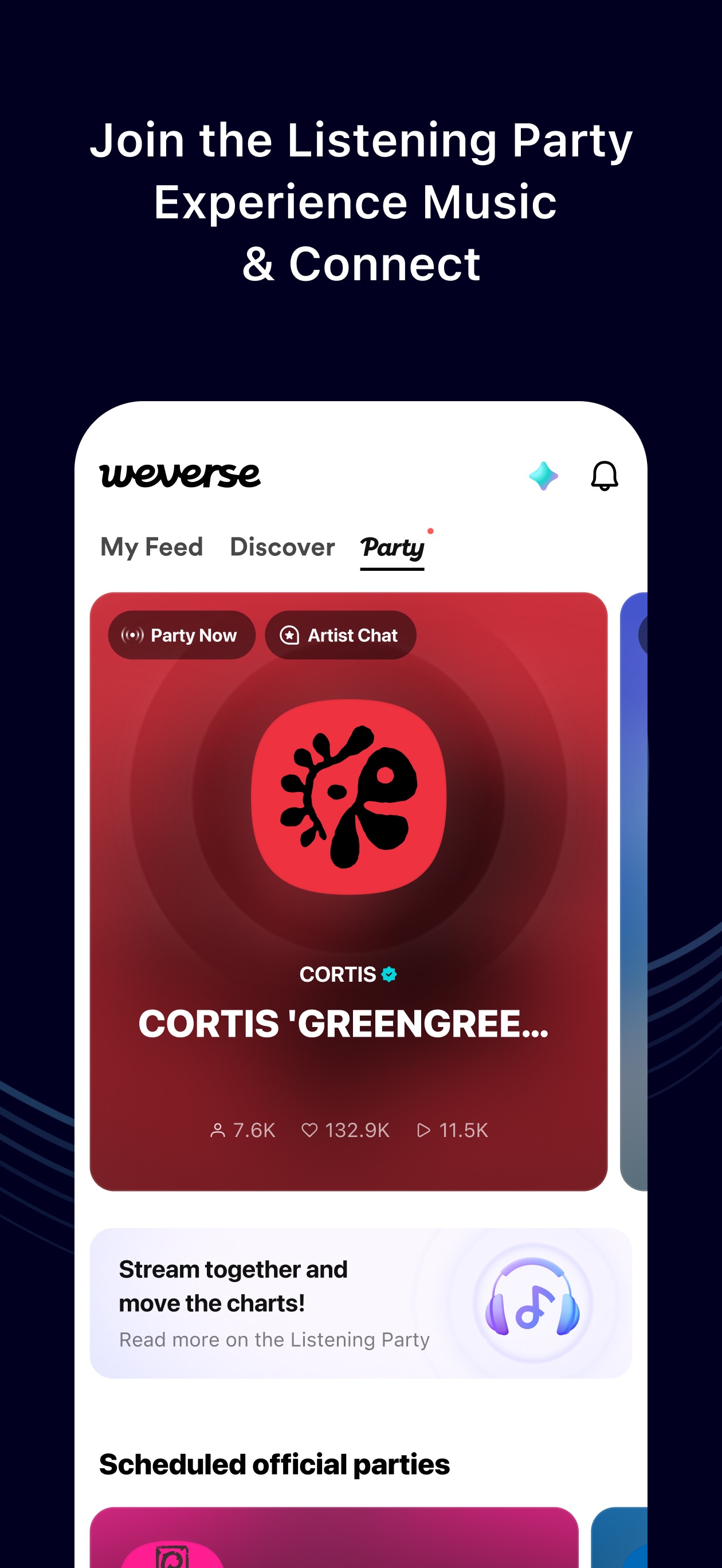 Weverse App Store screenshot: Join the Listening Party Experience Music & Connect