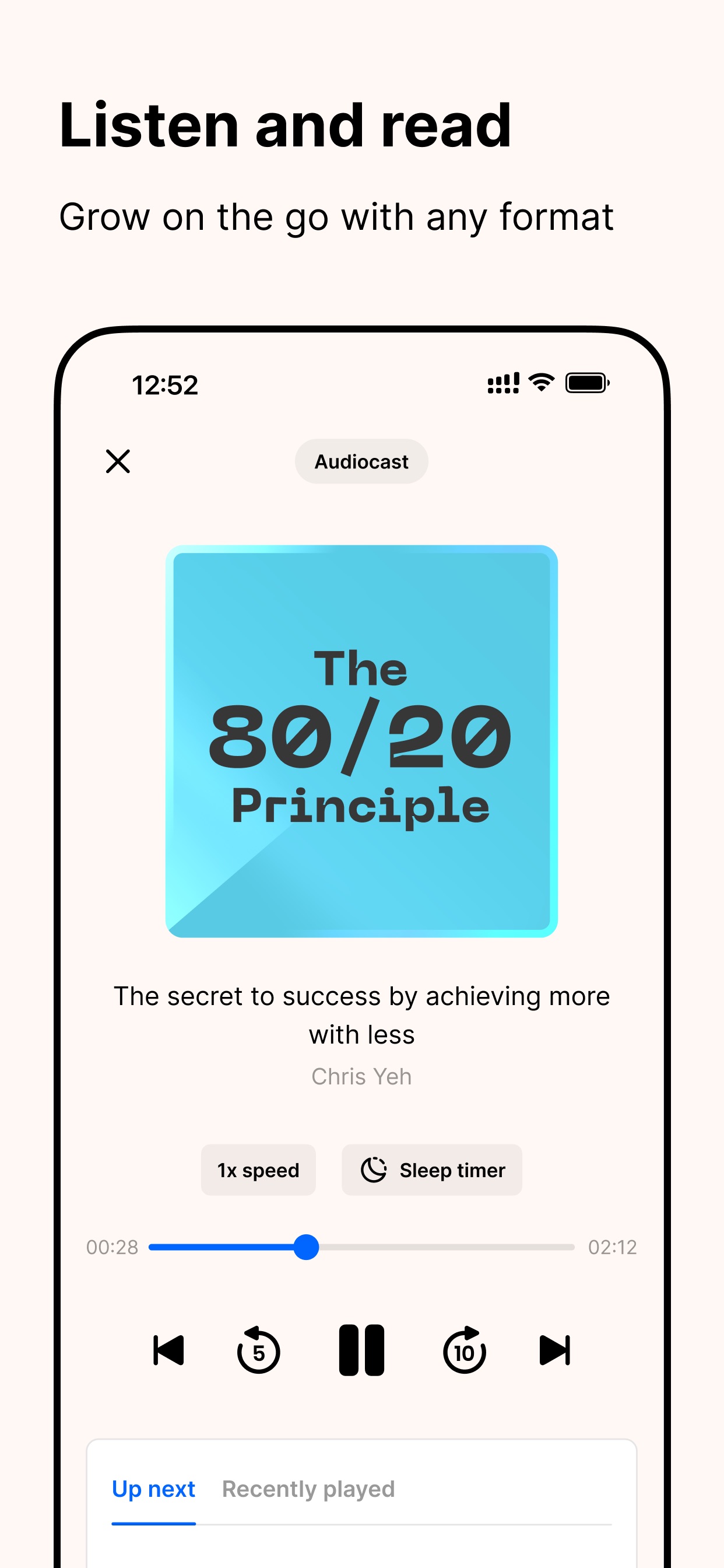 Headway App Store screenshot 6: Listen and read Grow on the go with any format