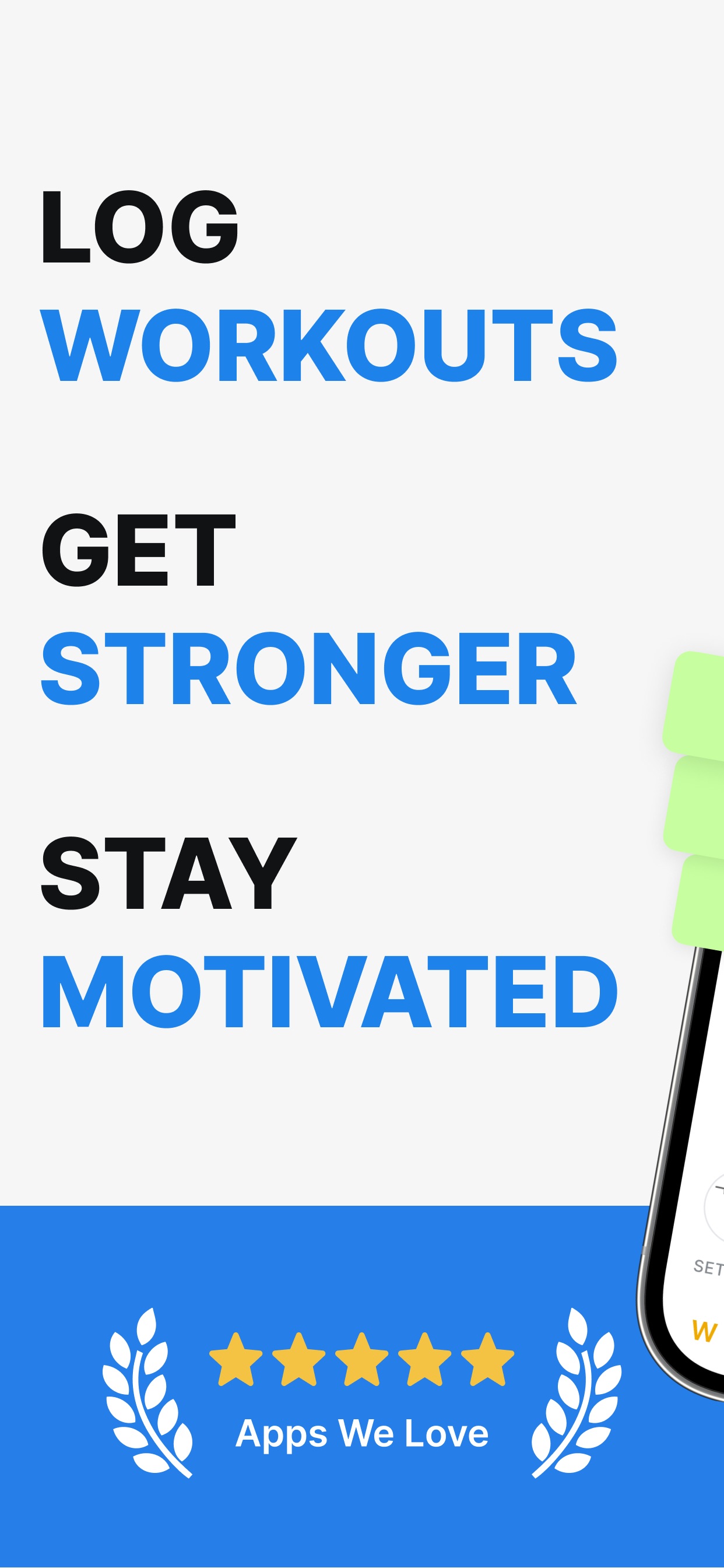 Hevy App Store screenshot: LOG WORKOUTS GET STRONGER STAY MOTIVATED