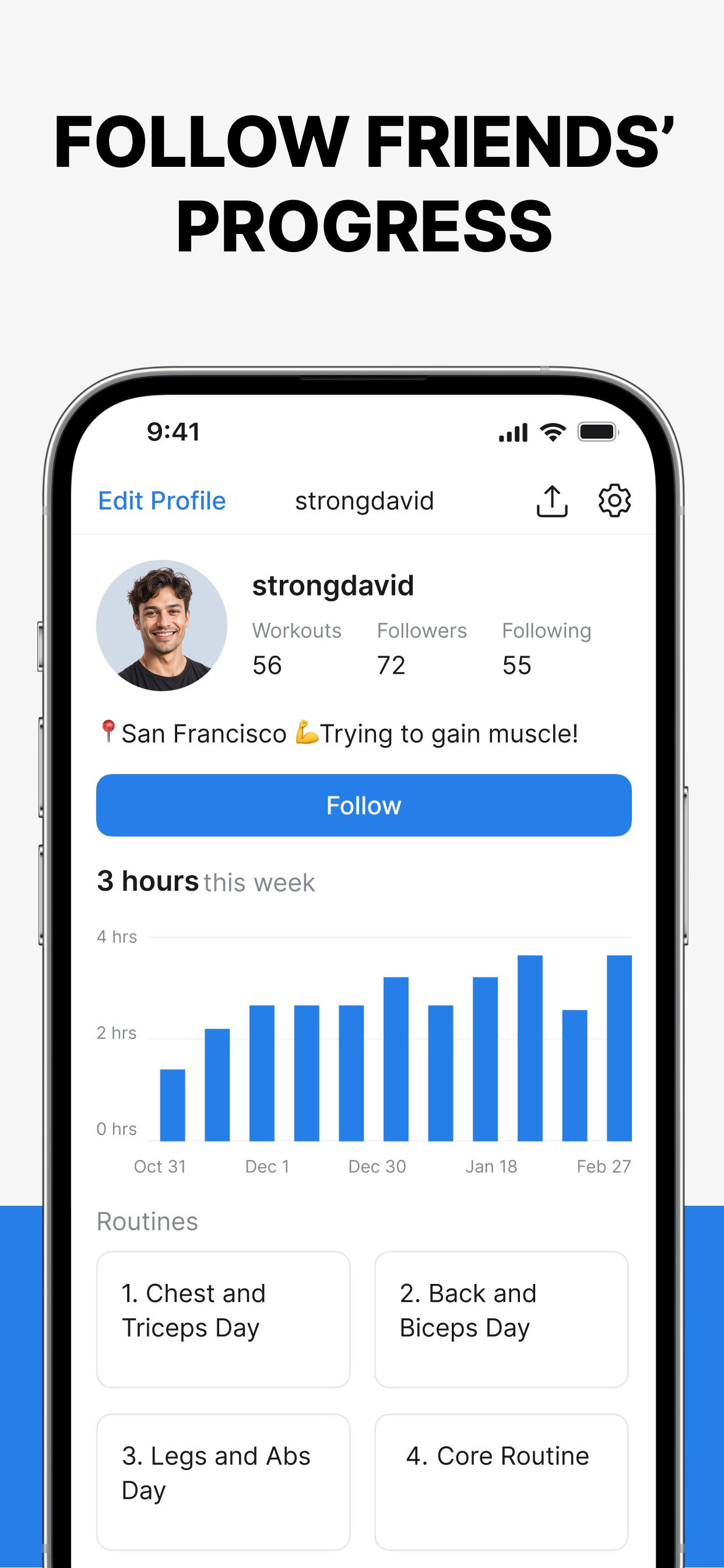 Hevy App Store screenshot 8: FOLLOW FRIENDS’ PROGRESS