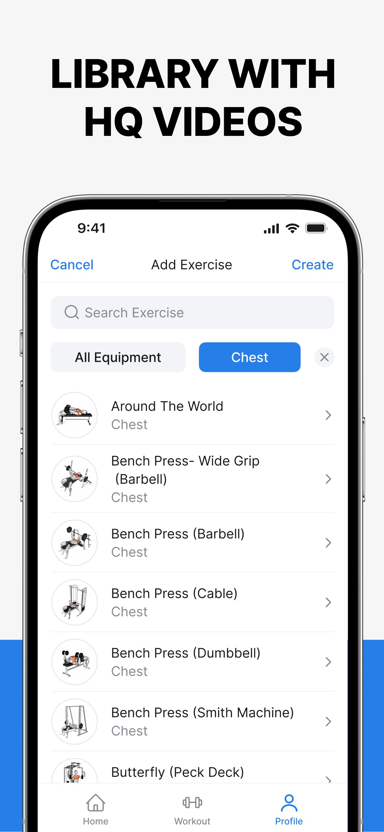 Hevy App Store screenshot 9: LIBRARY WITH HQ VIDEOS