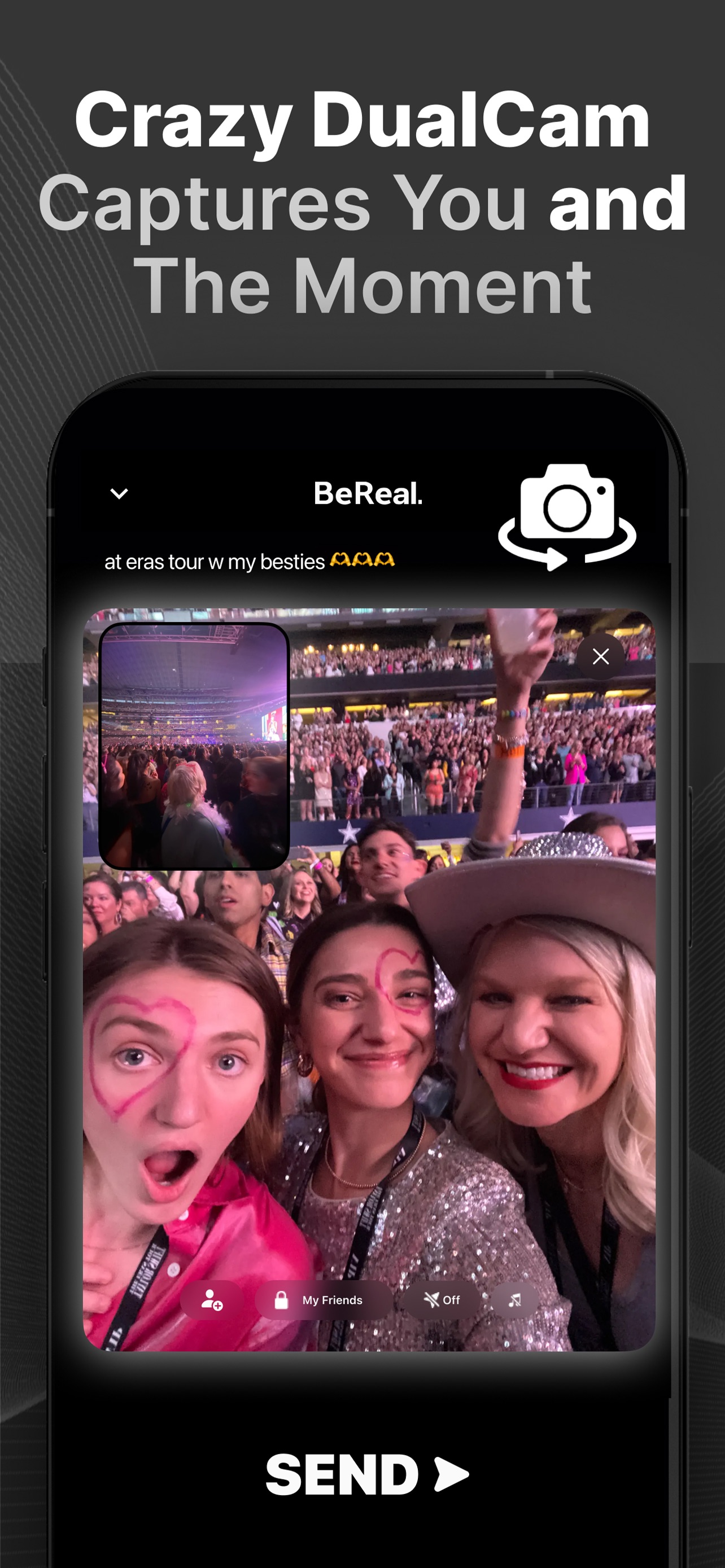 BeReal. App Store screenshot: Crazy DualCam Captures You and The Moment