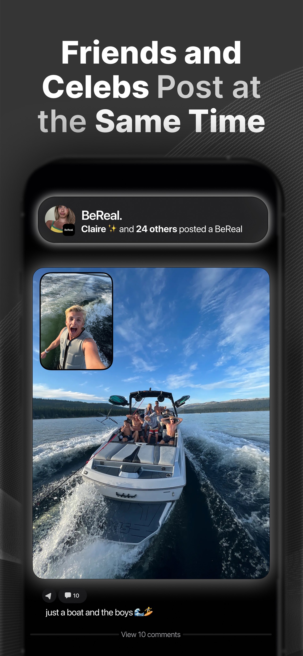 BeReal. App Store screenshot: Friends and Celebs Post at the Same Time