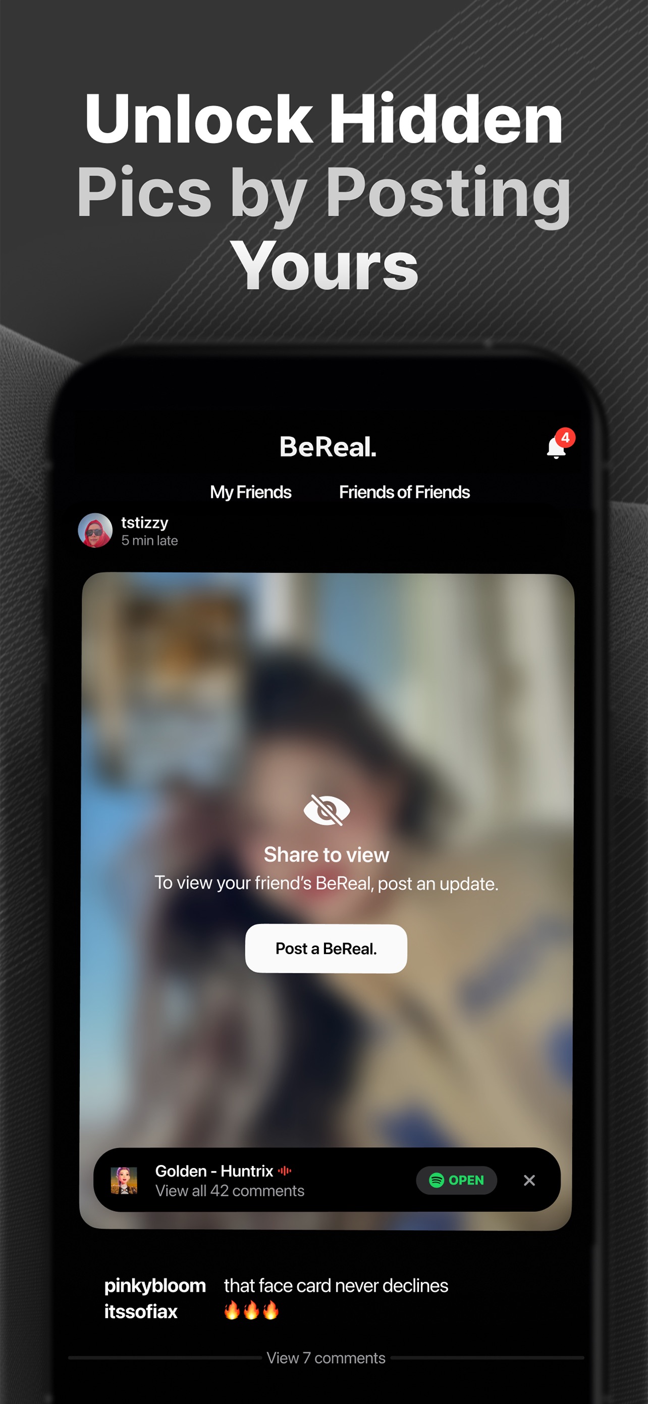 BeReal. App Store screenshot 5: Unlock Hidden Pics by Posting Yours