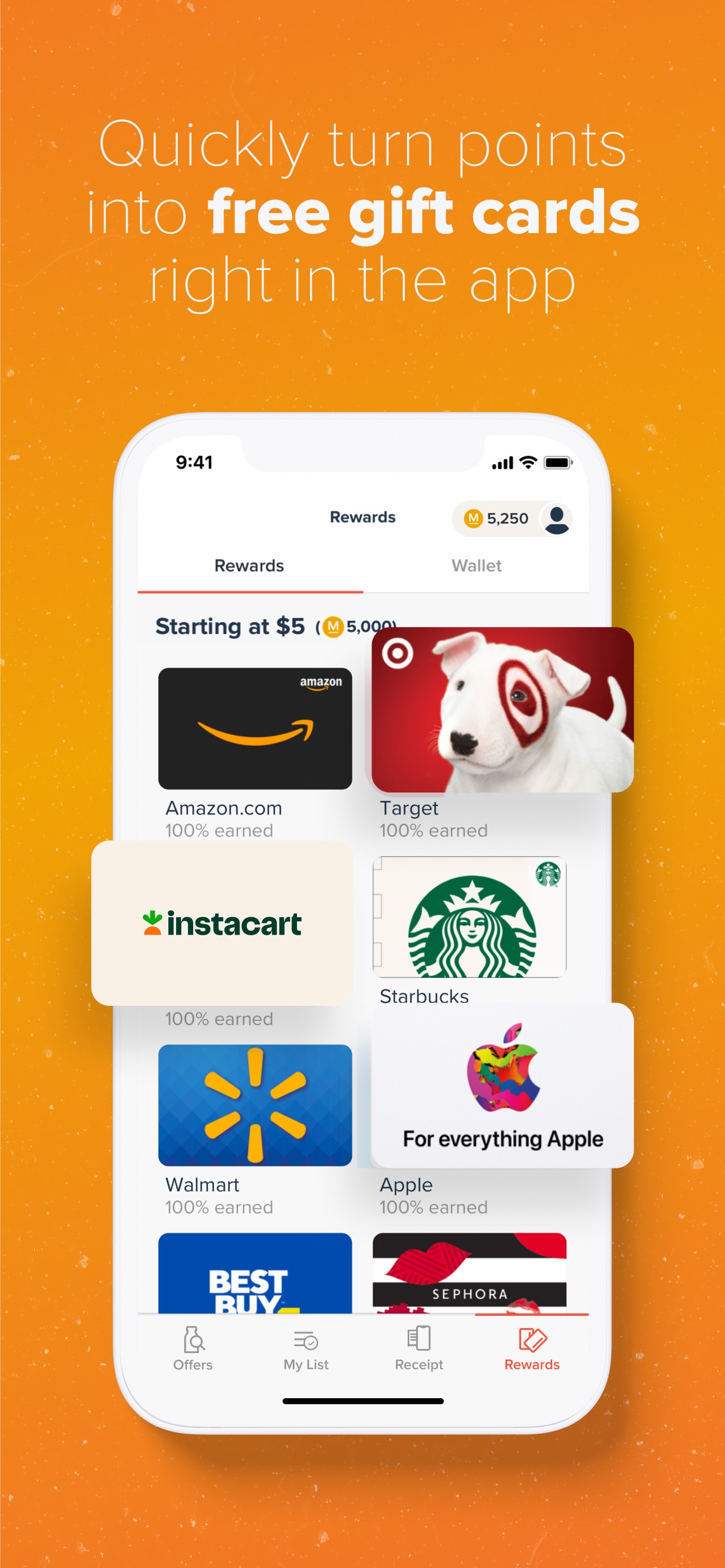 Everyday Rewards App Store screenshot: Quickly turn points into free gift cards right in the app