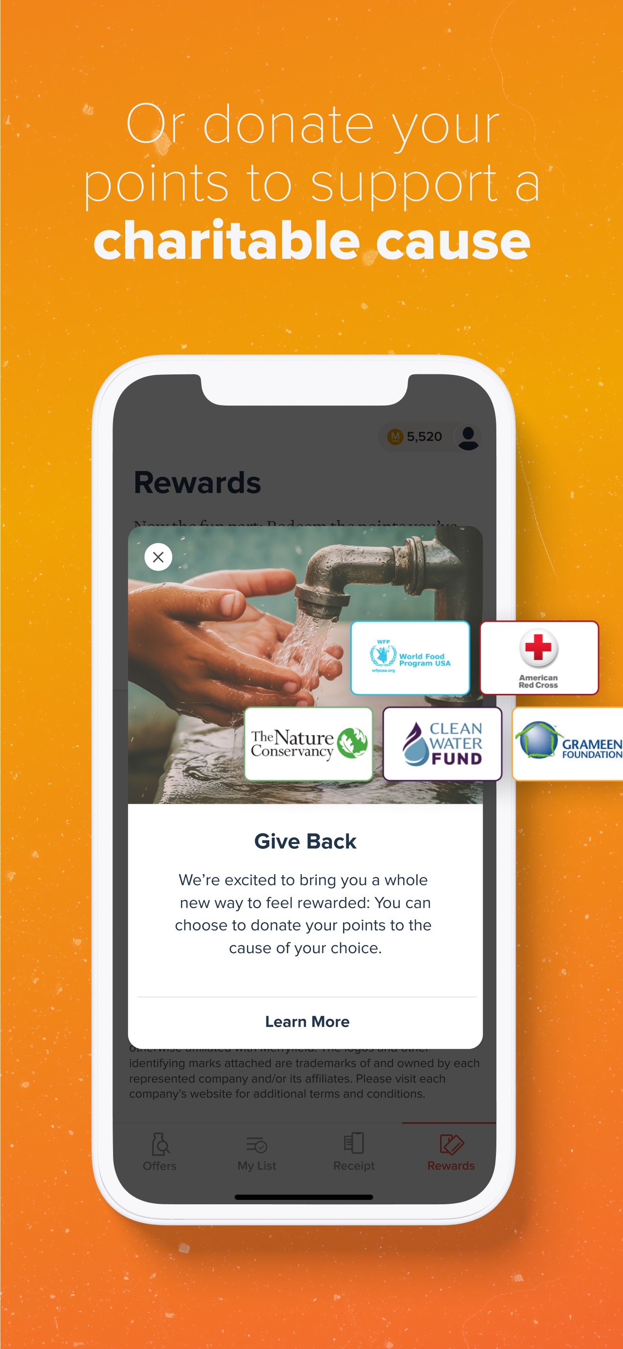 Everyday Rewards App Store screenshot 6: Or donate your points to support a charitable cause