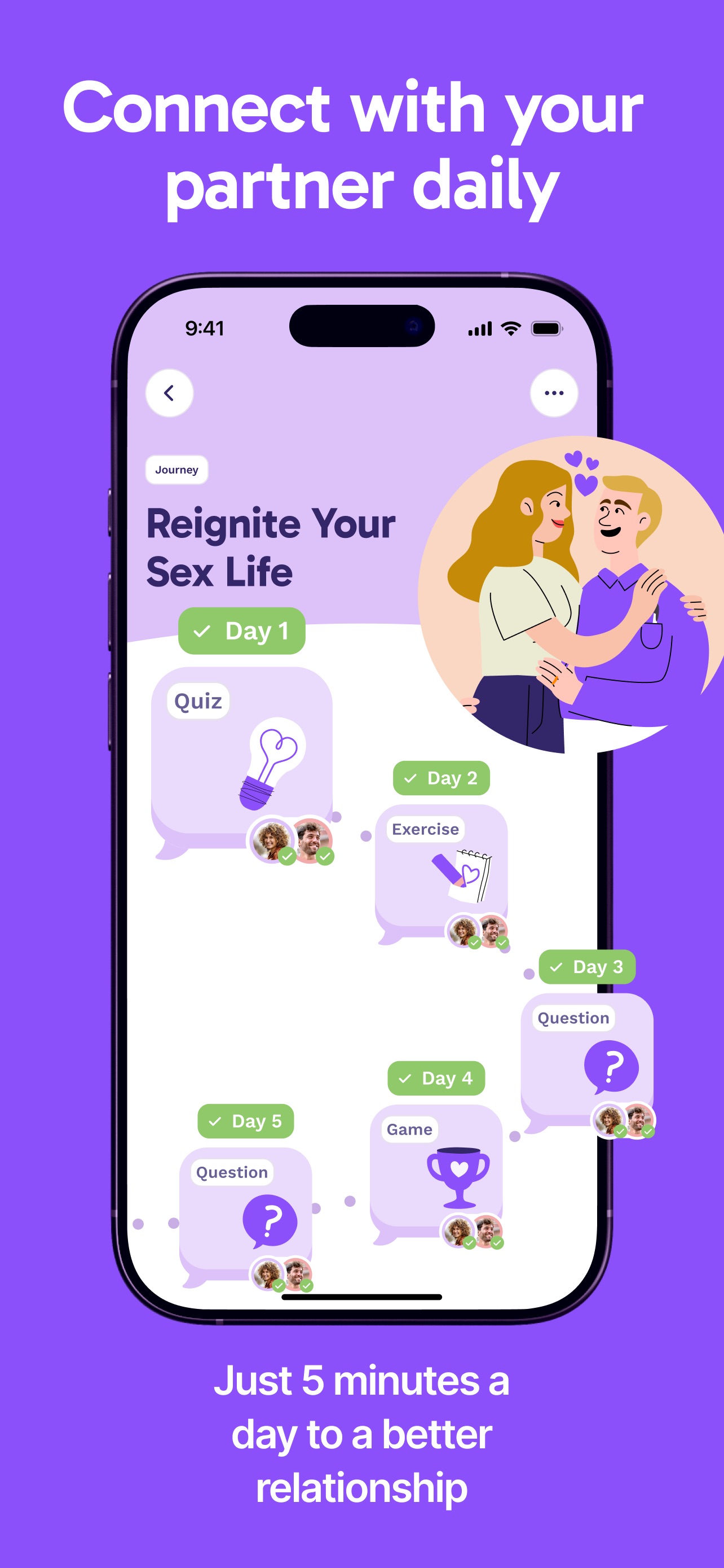 Paired App Store screenshot: Connect with your partner daily

Just 5 minutes a day to a better relationship