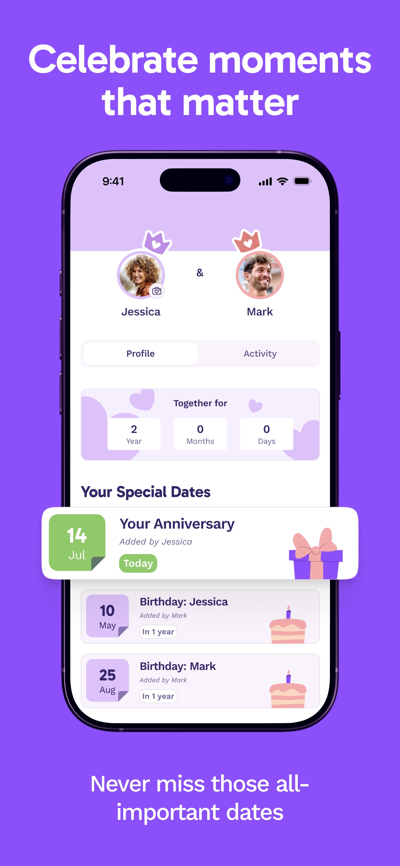 Paired App Store screenshot 7: Celebrate moments that matter

Never miss those all-important dates