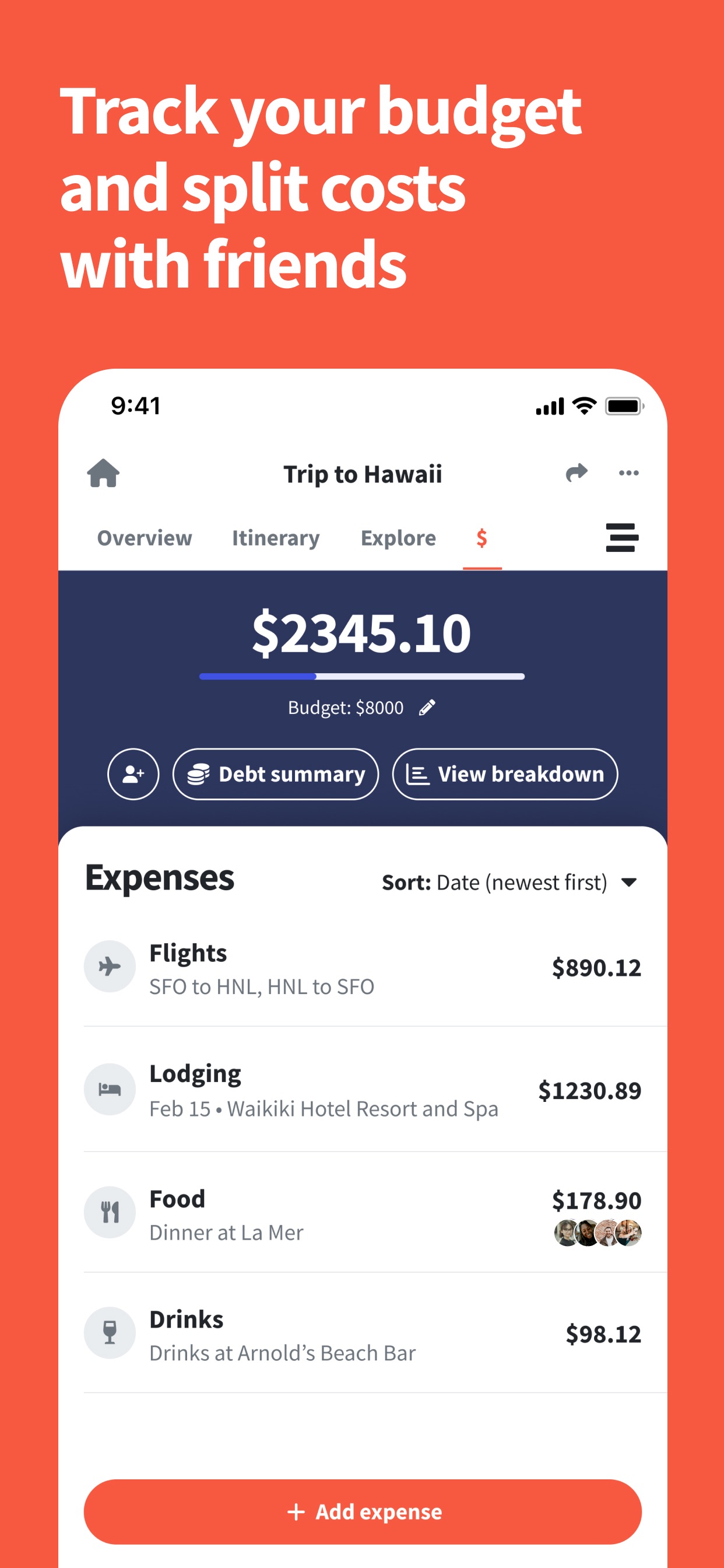 Wanderlog App Store screenshot 10: Track your budget and split costs with friends