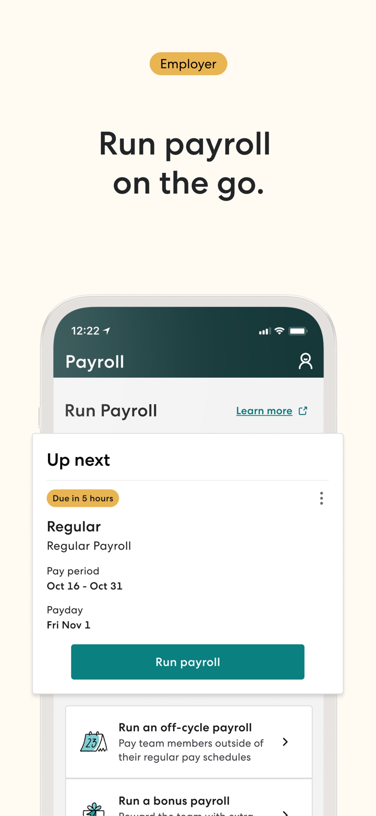 Gusto Mobile App Store screenshot: Run payroll on the go.
