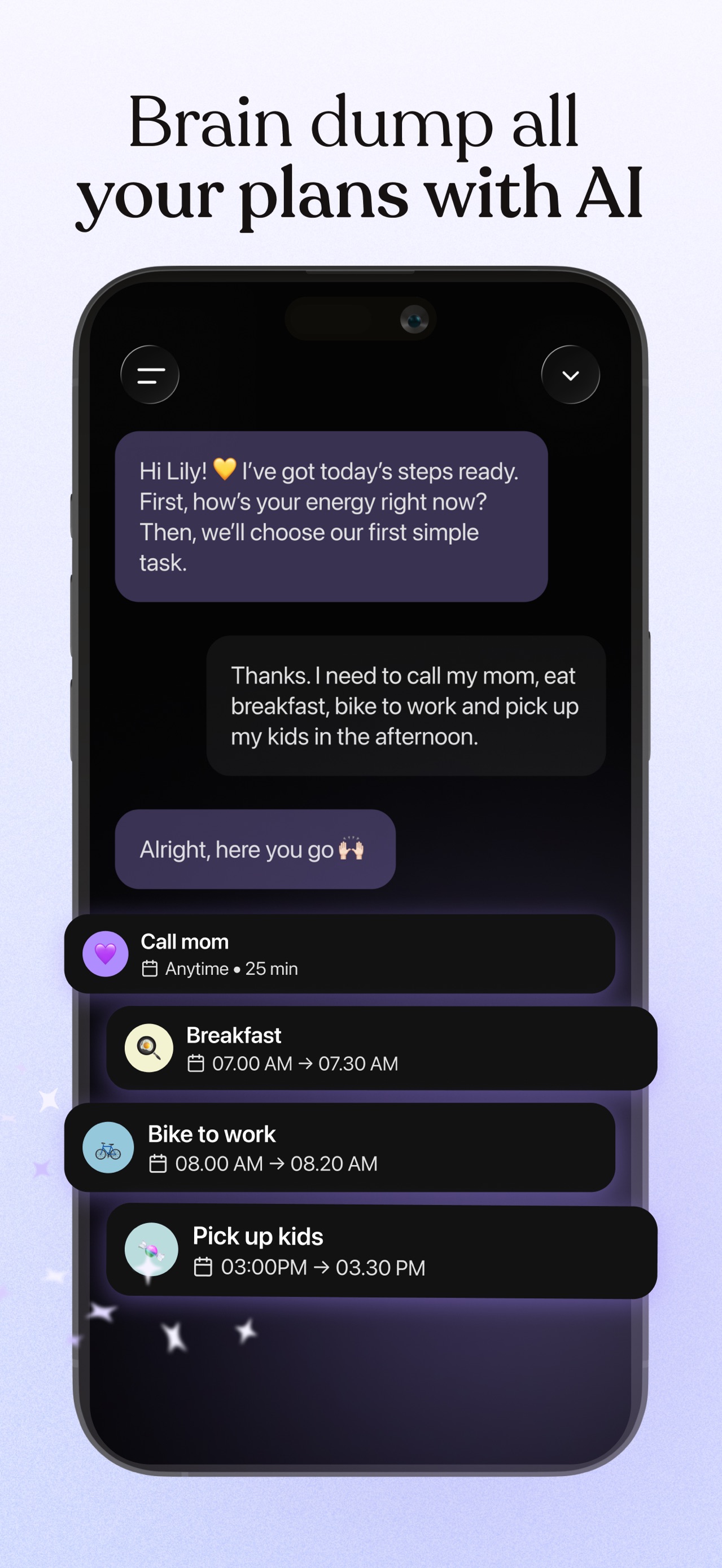 Tiimo App Store screenshot 5: Brain dump all your plans with AI
