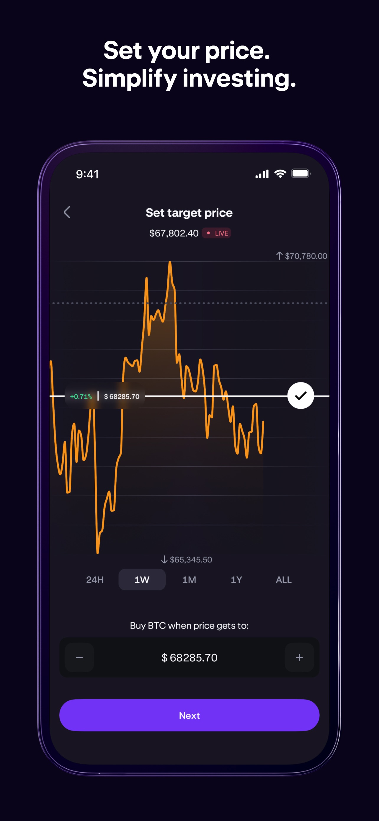 Kraken App Store screenshot 10: Set your price. Simplify investing.