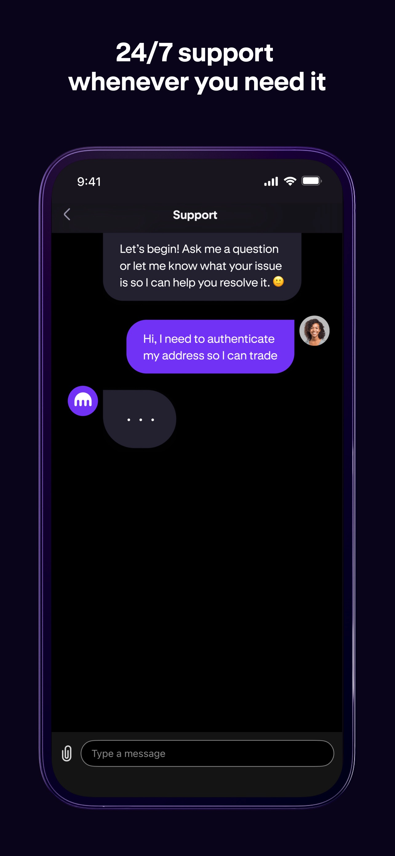 Kraken App Store screenshot 5: 24/7 support whenever you need it