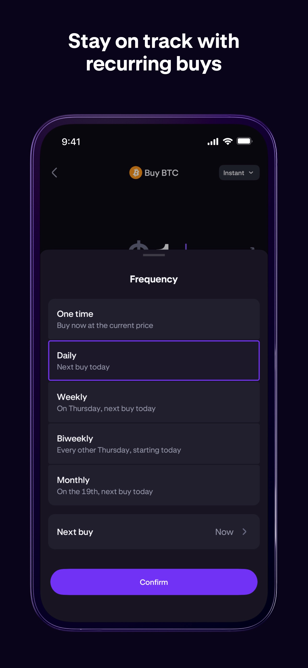 Kraken App Store screenshot 8: Stay on track with recurring buys