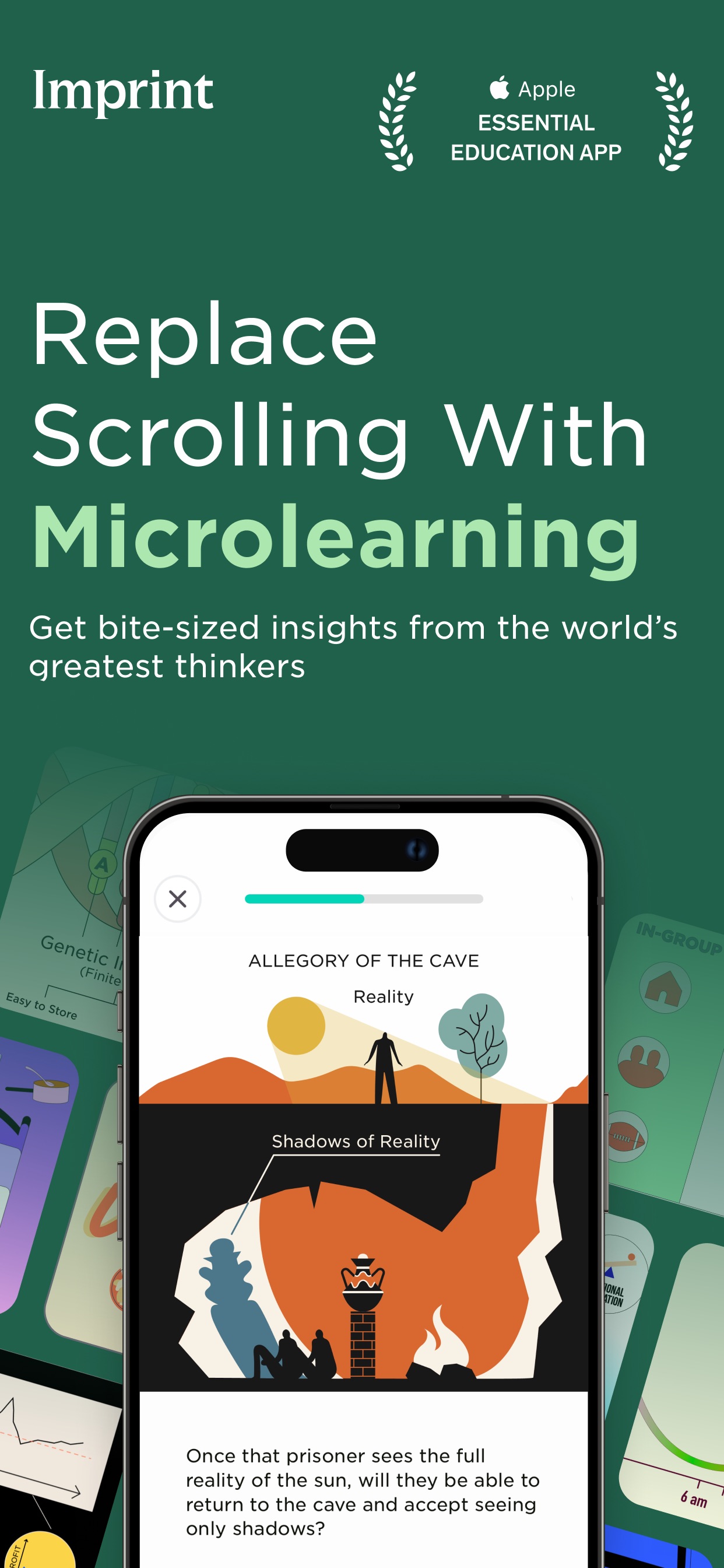 Imprint App Store screenshot: Replace Scrolling With Microlearning
Get bite-sized insights from the world’s greatest thinkers