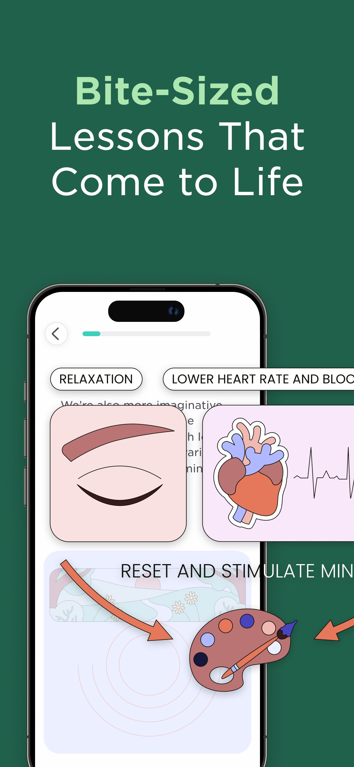 Imprint App Store screenshot: Bite-Sized Lessons That Come to Life