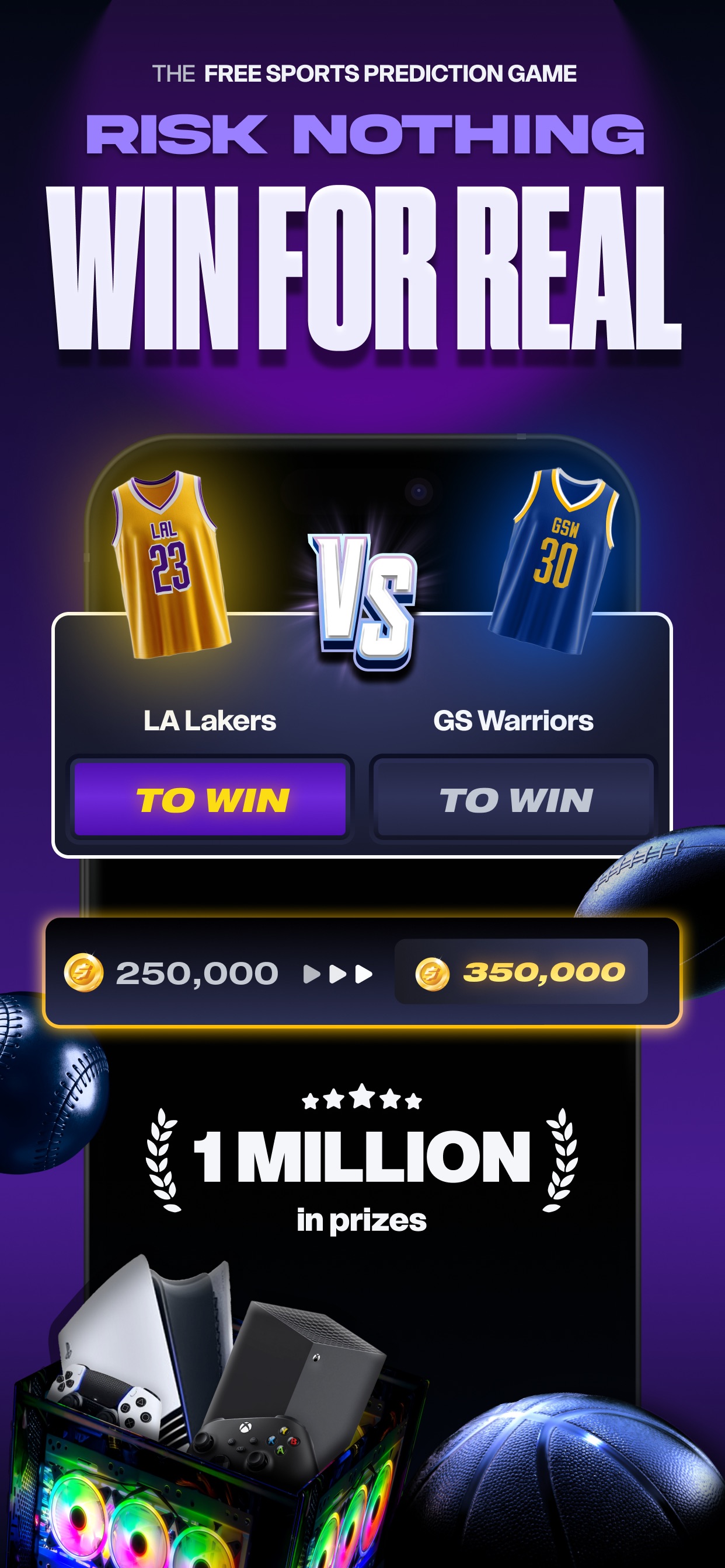 Stadium Live App Store screenshot: THE FREE SPORTS PREDICTION GAME
RISK NOTHING
WIN FOR REAL
