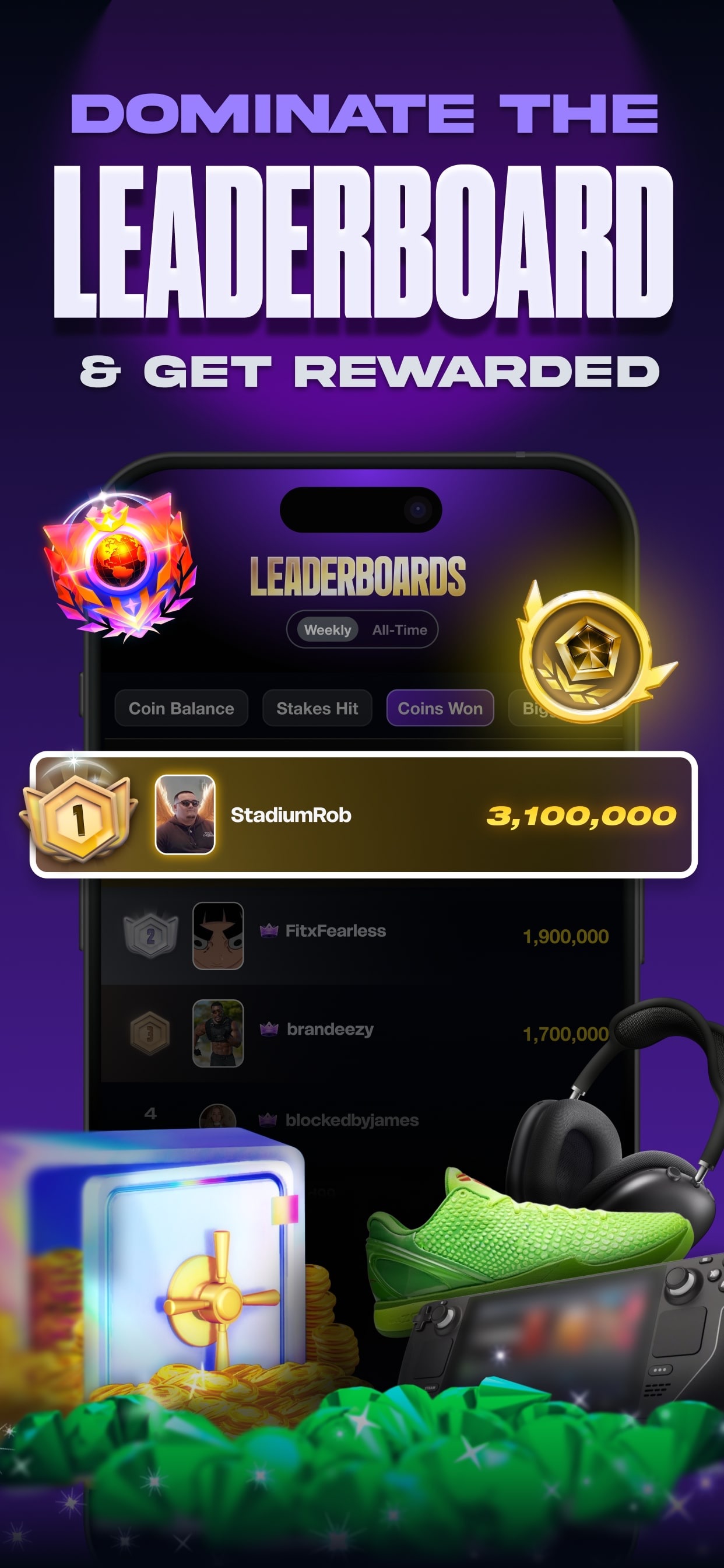 Stadium Live App Store screenshot: DOMINATE THE
LEADERBOARD
& GET REWARDED
