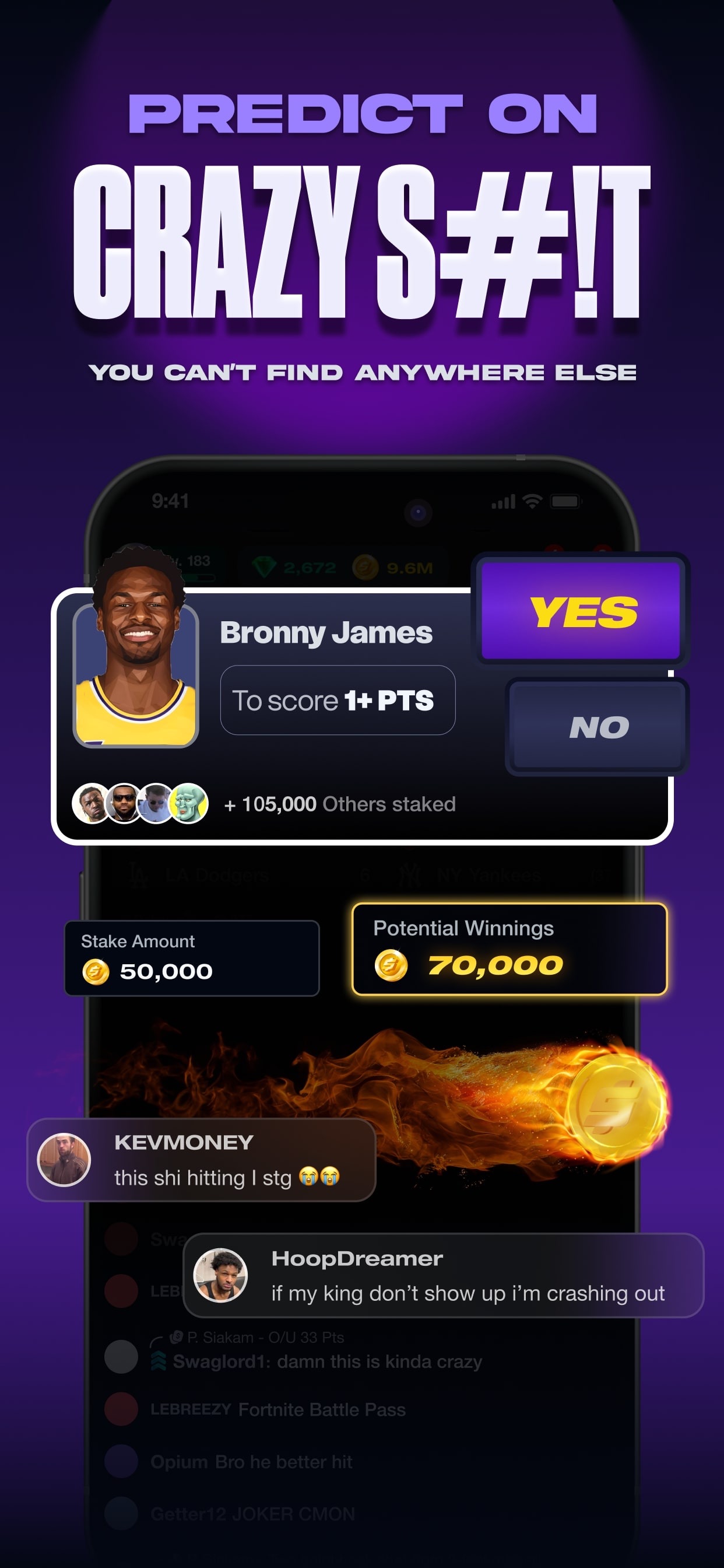 Stadium Live App Store screenshot: PREDICT ON
CRAZY S#$!T
YOU CAN'T FIND ANYWHERE ELSE