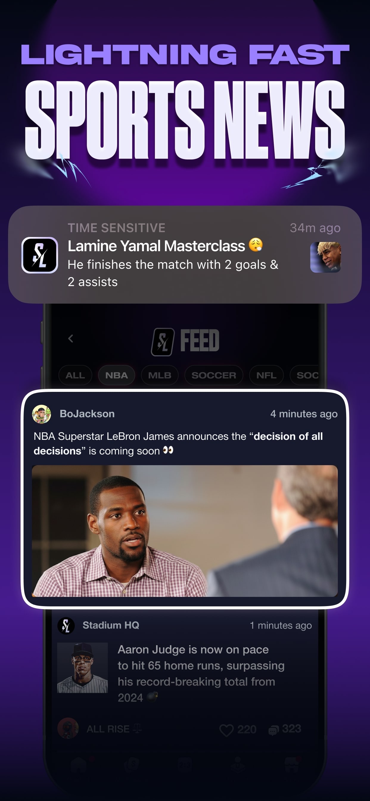 Stadium Live App Store screenshot: LIGHTNING FAST
SPORTS NEWS