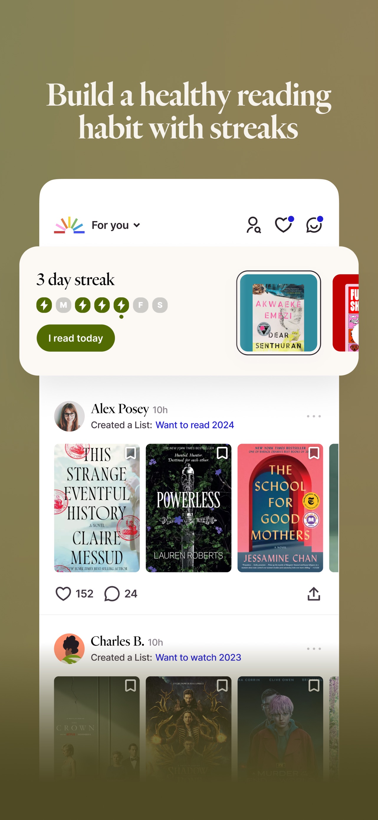 Fable App Store screenshot: Build a healthy reading habit with streaks