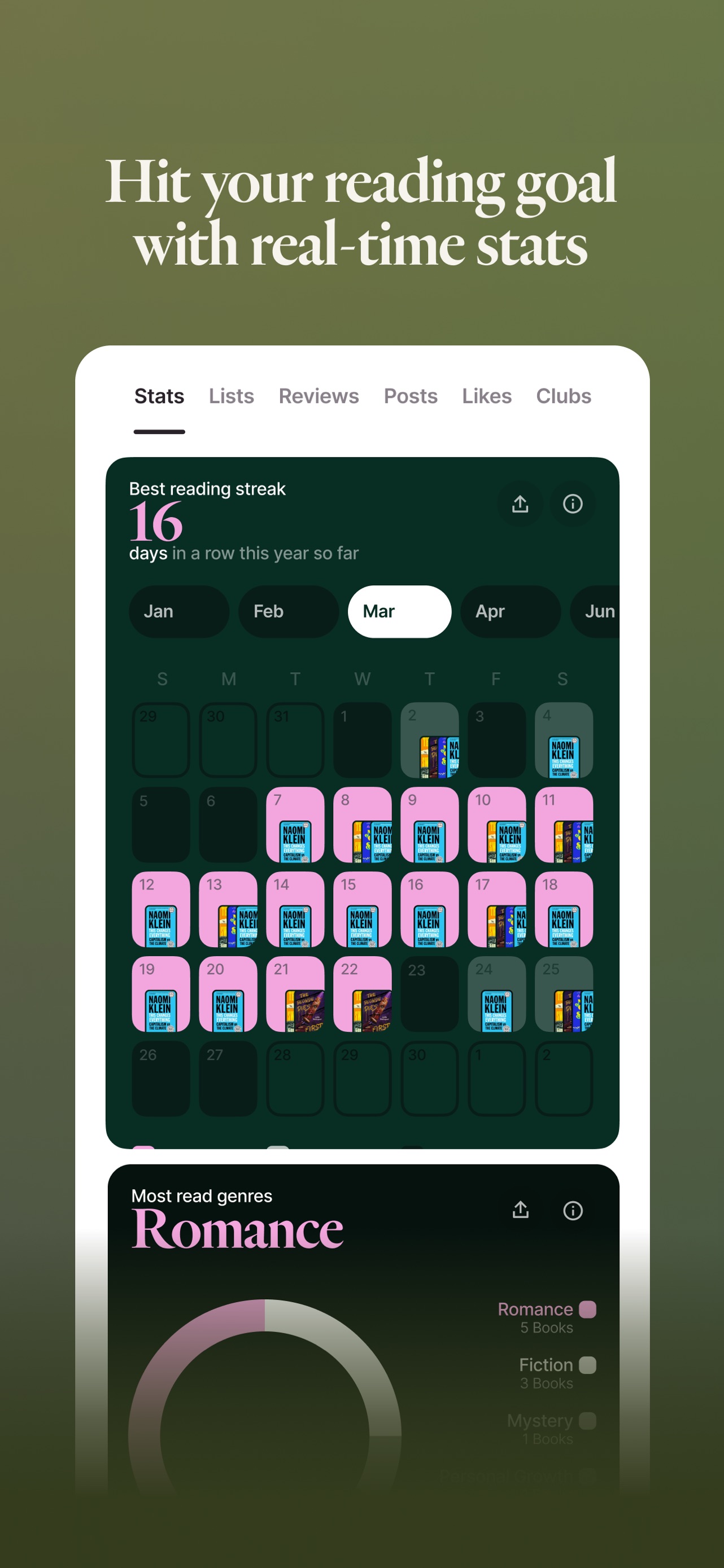 Fable App Store screenshot: Hit your reading goal with real-time stats