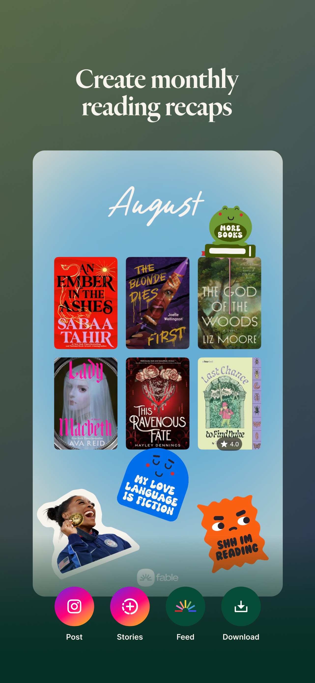 Fable App Store screenshot: Create monthly reading recaps