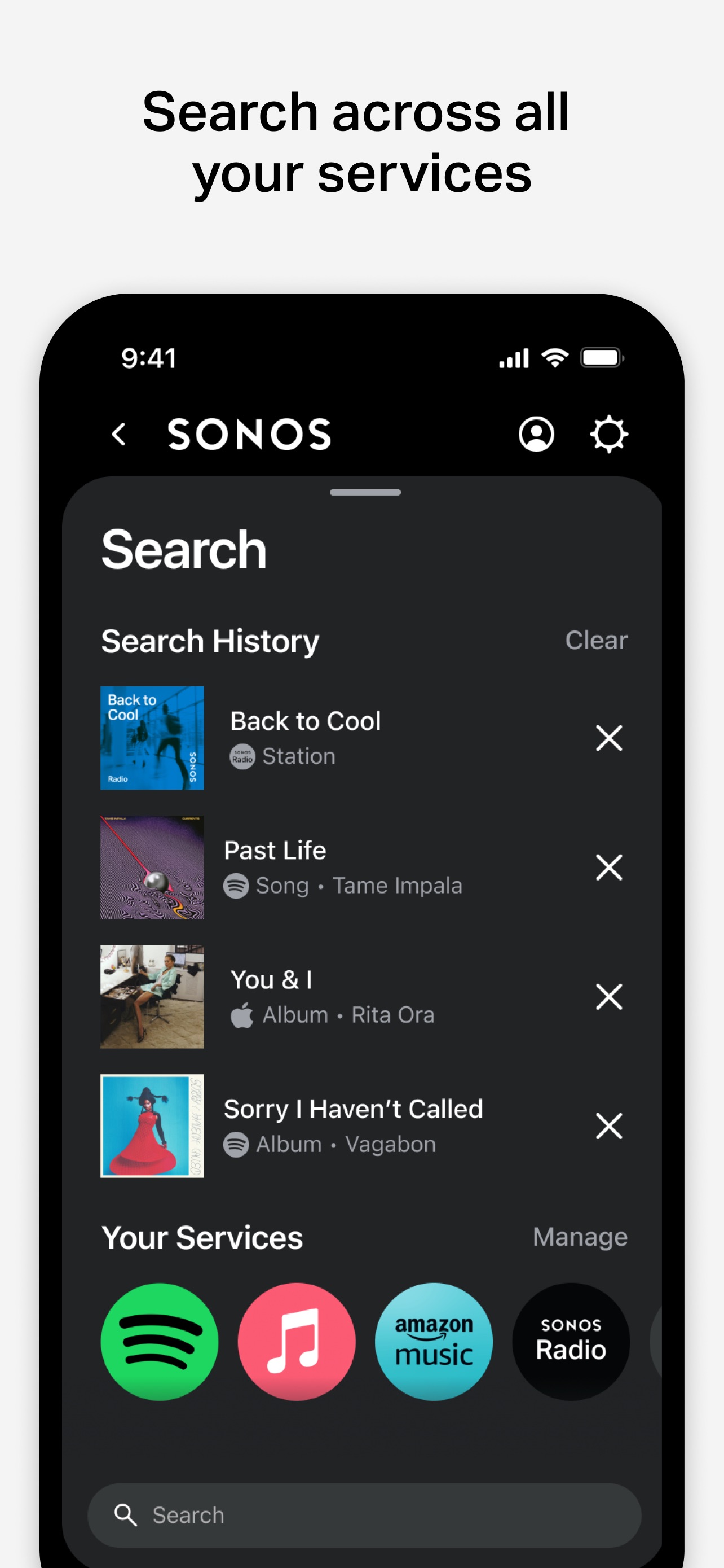 Sonos App Store screenshot: Search across all your services