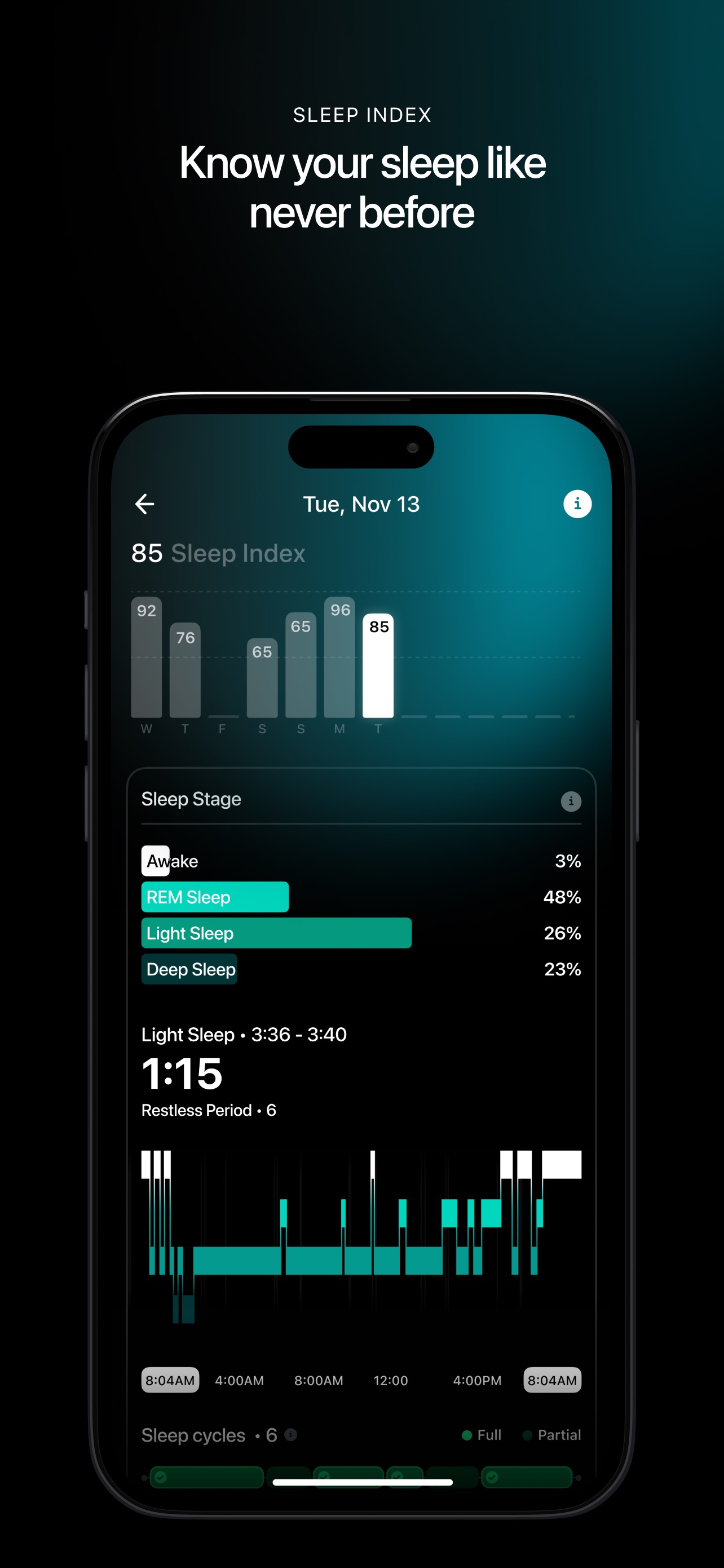 Ultrahuman App Store screenshot: SLEEP INDEX Know your sleep like never before