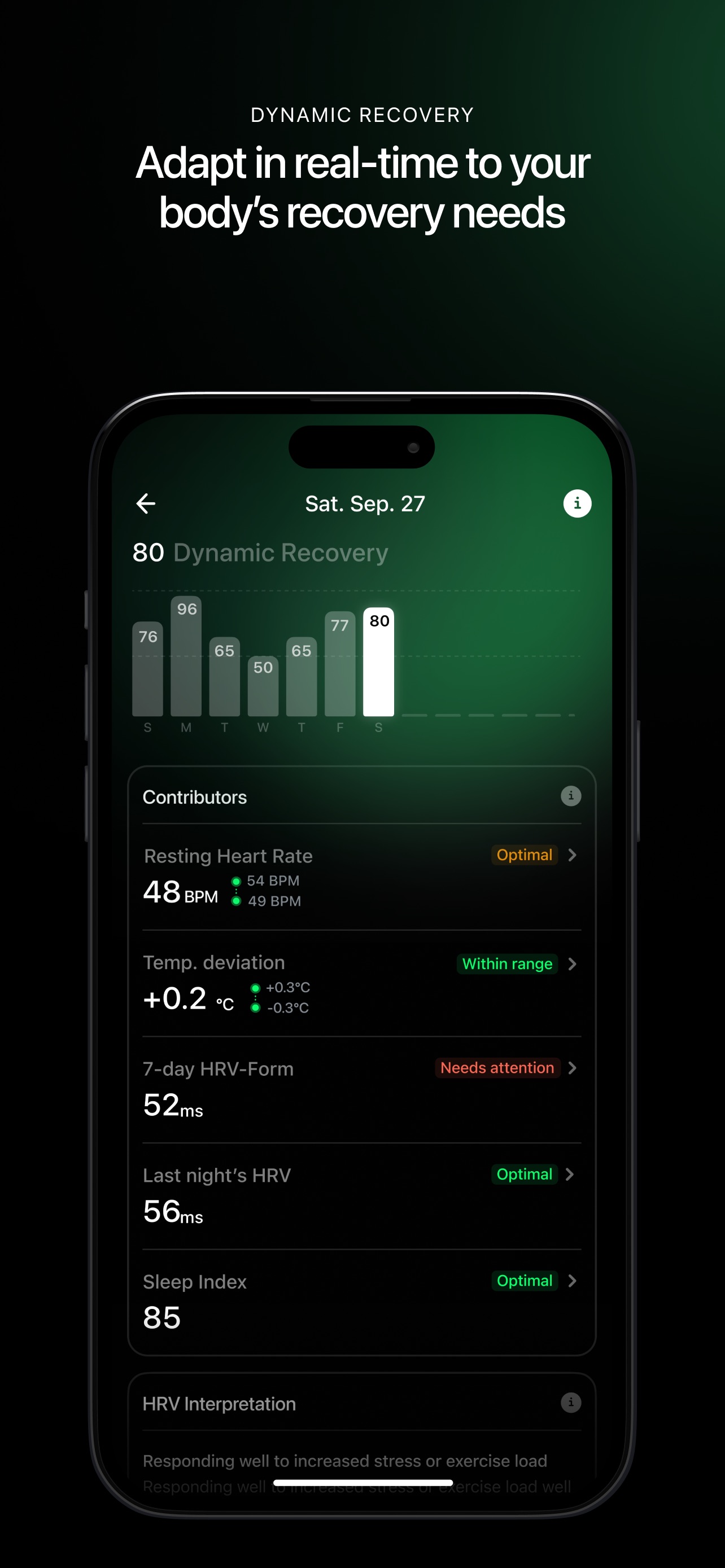 Ultrahuman App Store screenshot: DYNAMIC RECOVERY Adapt in real-time to your body's recovery needs