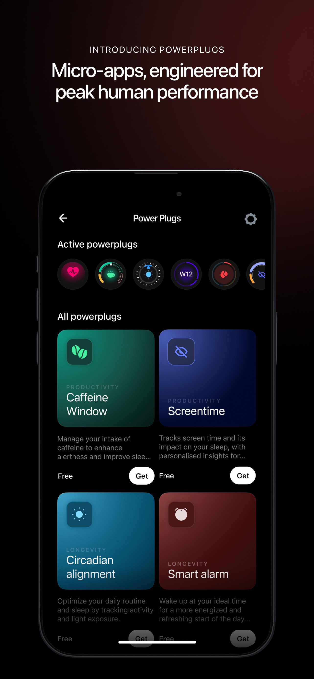 Ultrahuman App Store screenshot: INTRODUCING POWERPLUGS Micro-apps, engineered for peak human performance