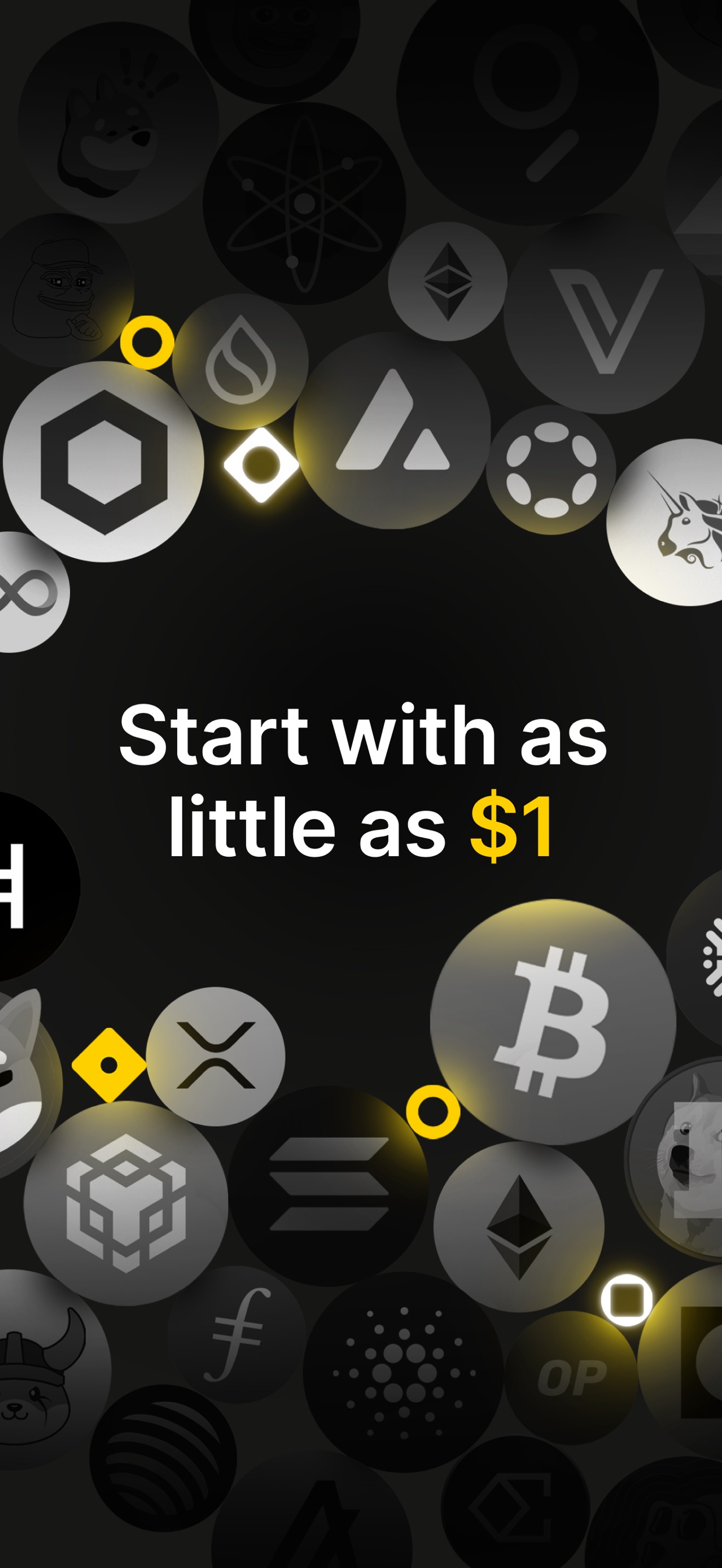 Binance App Store screenshot: Start with as little as $1