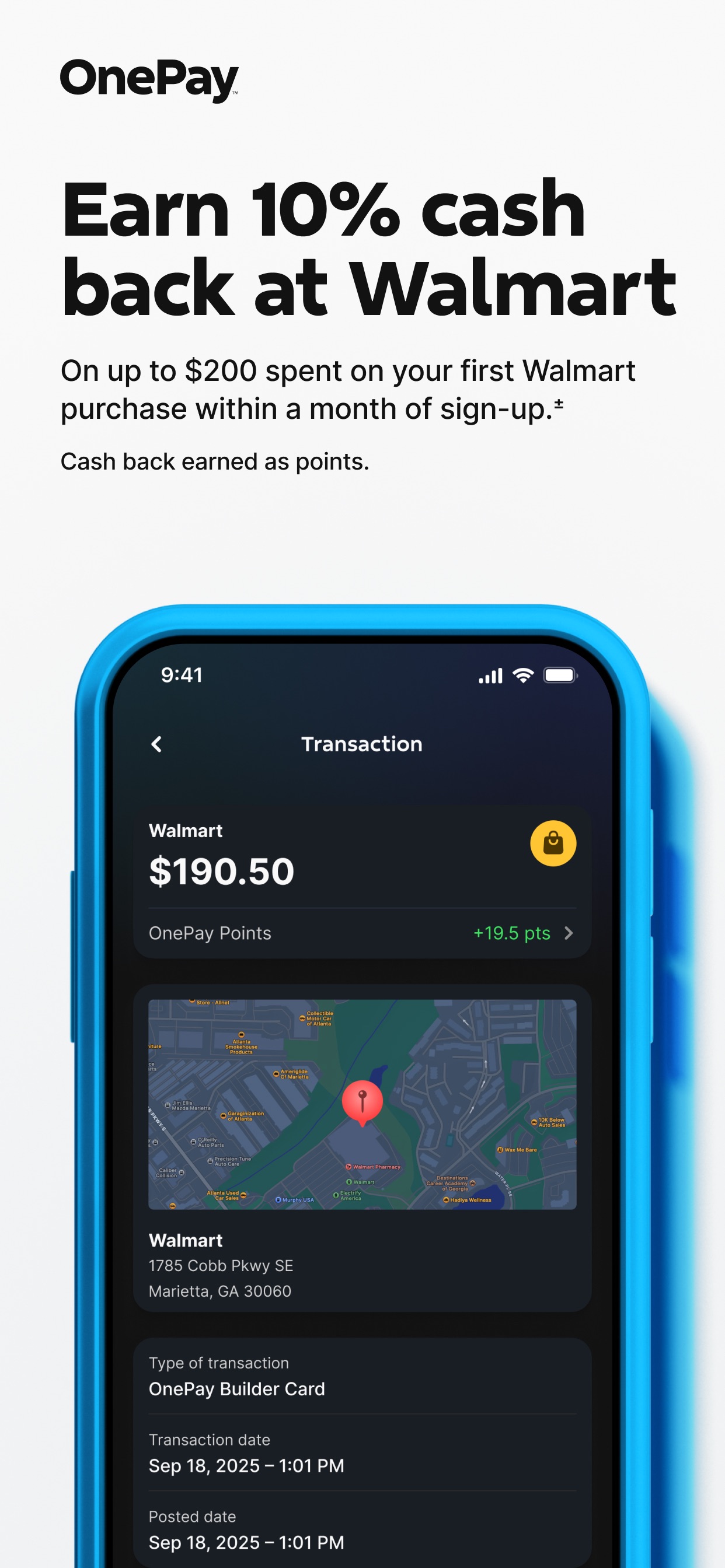 One App Store screenshot 8: Earn 10% cash back at Walmart