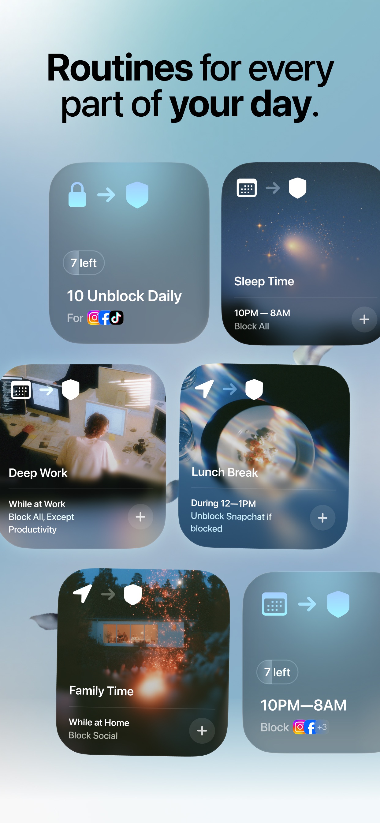 Opal App Store screenshot 7: Routines for every part of your day.