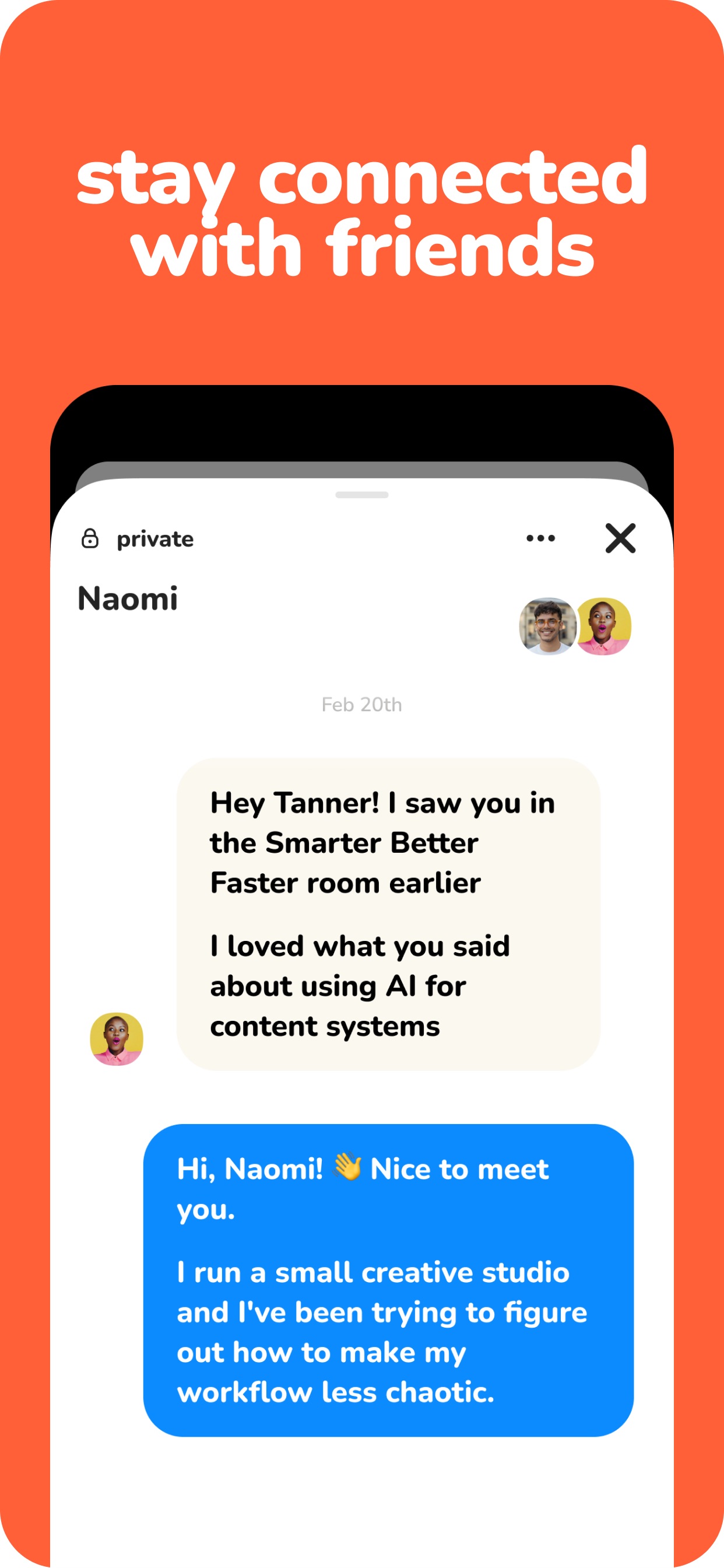 Clubhouse App Store screenshot: stay connected with friends