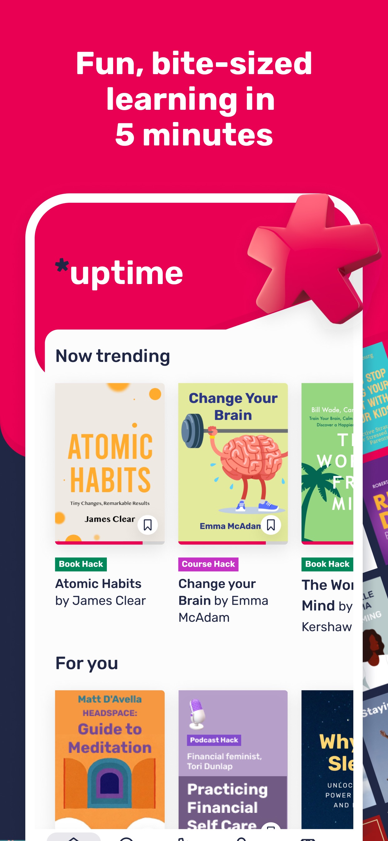 Uptime App Store screenshot: Fun, bite-sized learning in 5 minutes