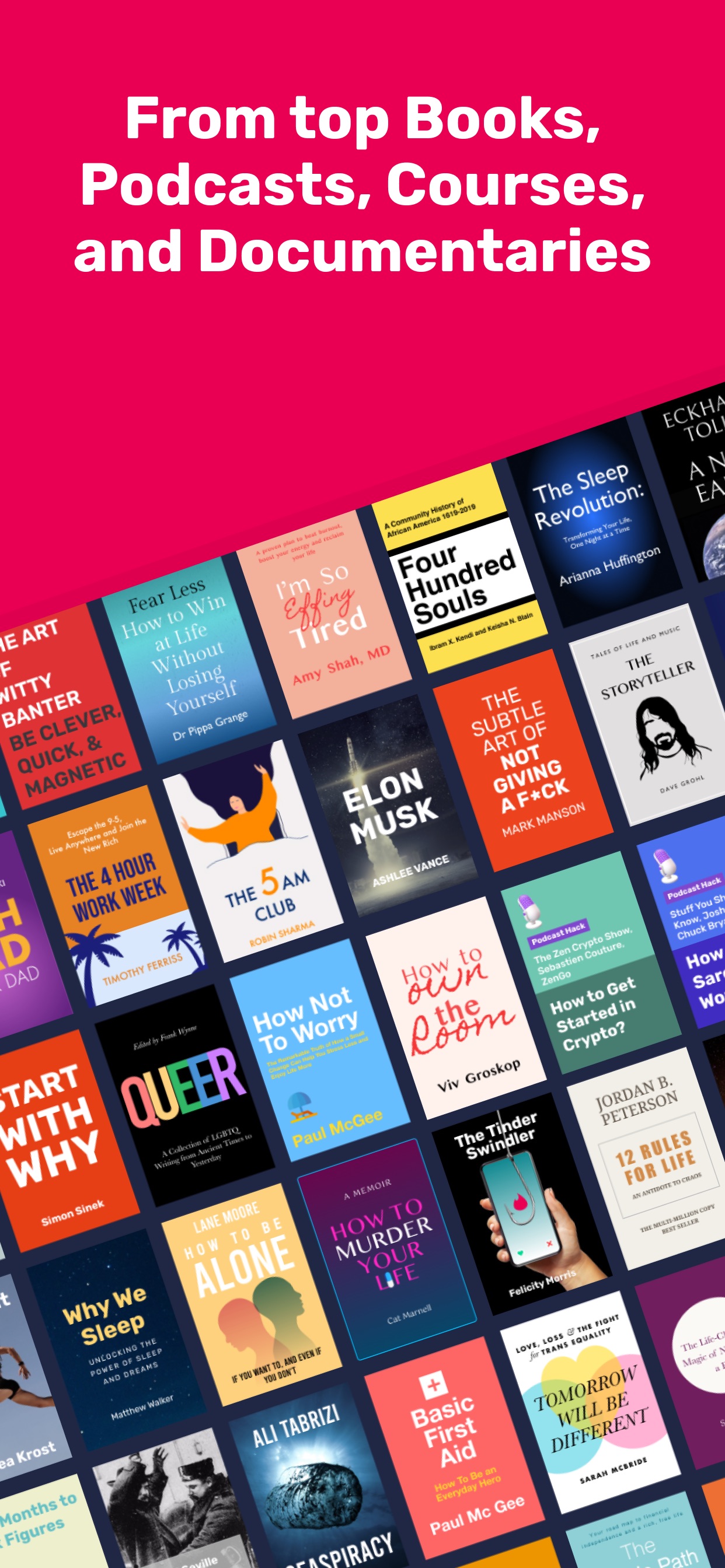 Uptime App Store screenshot: From top Books, Podcasts, Courses, and Documentaries