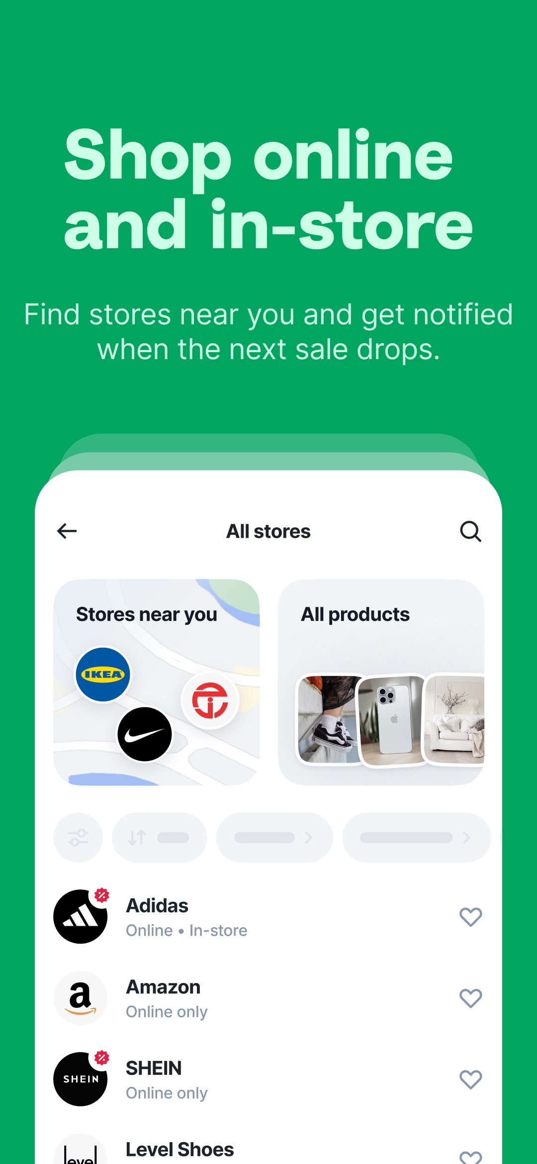 Tabby App Store screenshot 7: Shop online and in-store
Find stores near you and get notified when the next sale drops.