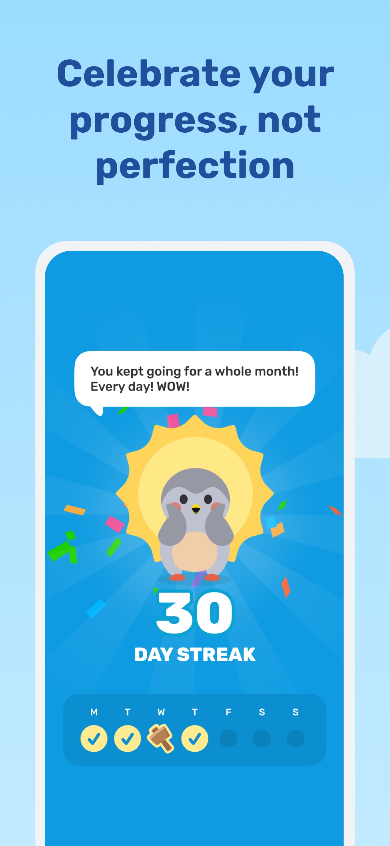 Finch App Store screenshot: Celebrate your progress, not perfection