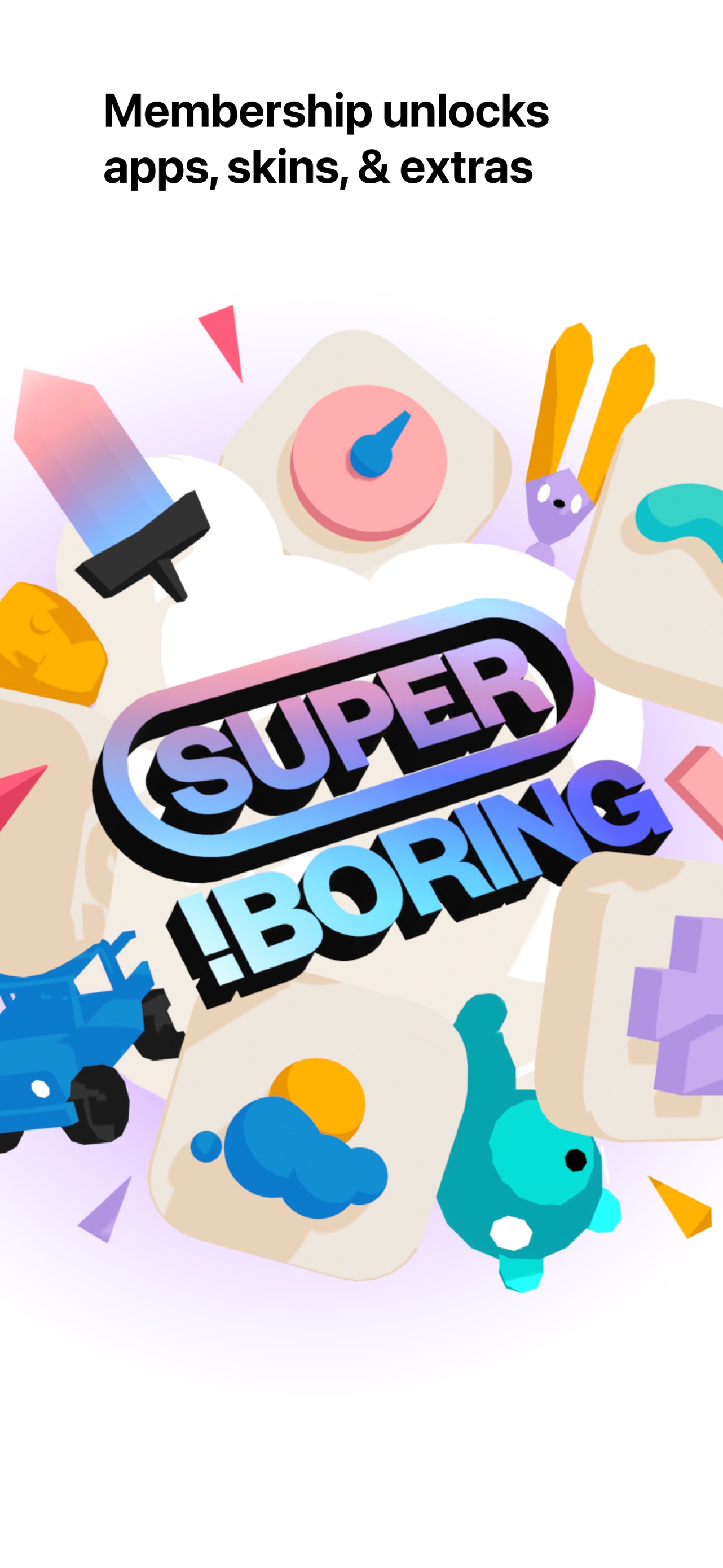 (Not Boring) Timer App Store screenshot: Membership unlocks apps, skins, & extras