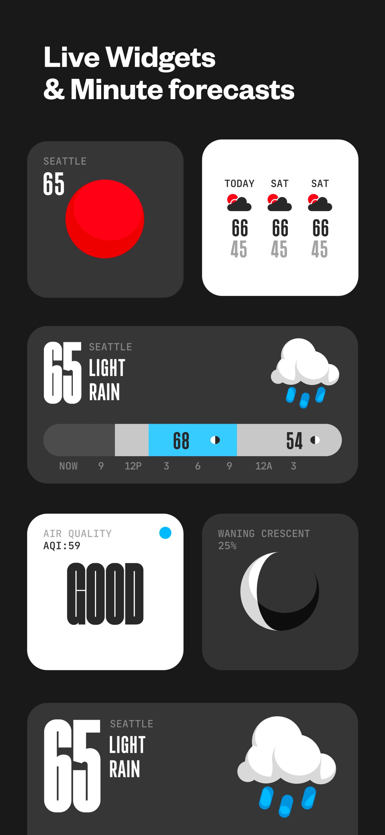 (Not Boring) Weather App Store screenshot: Live Widgets & Minute forecasts