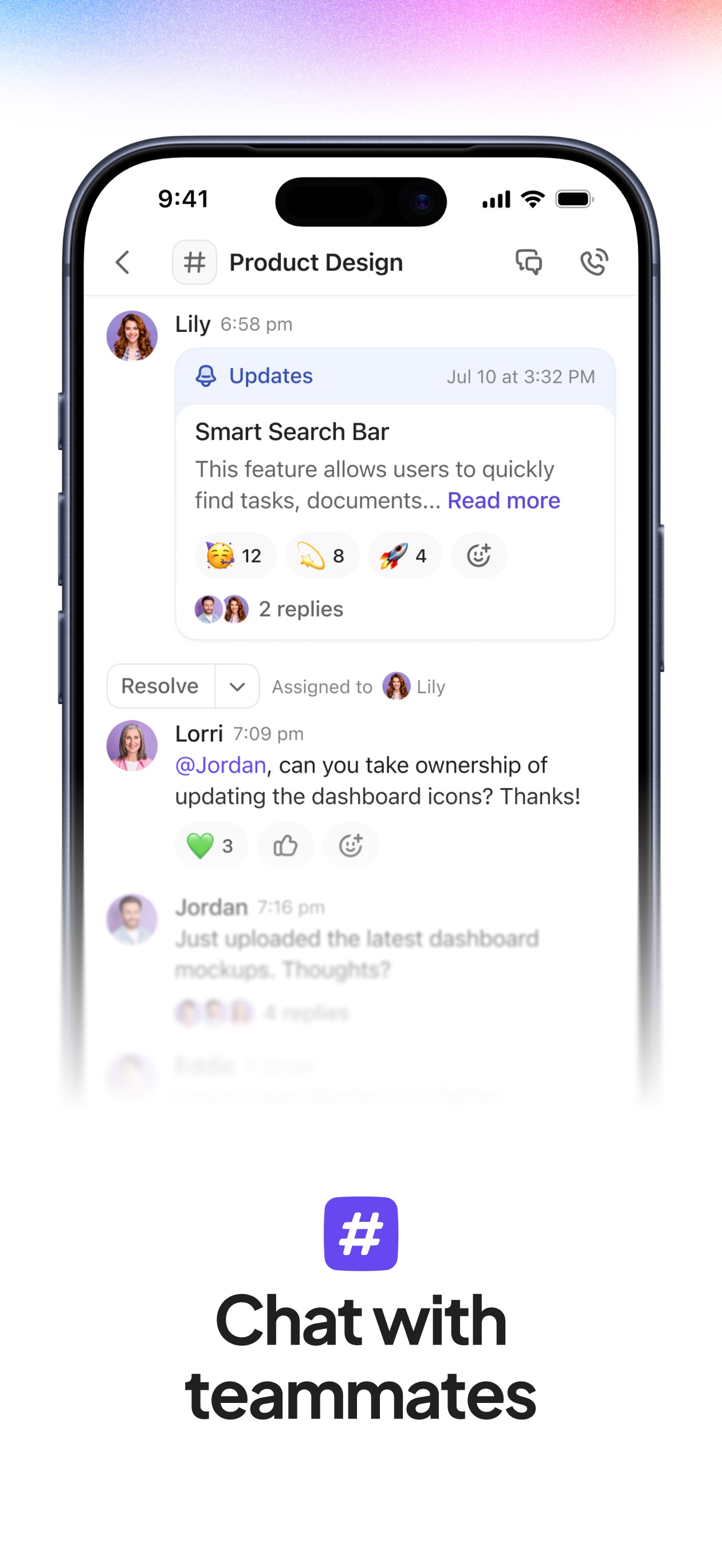 ClickUp App Store screenshot 6: Chat with teammates