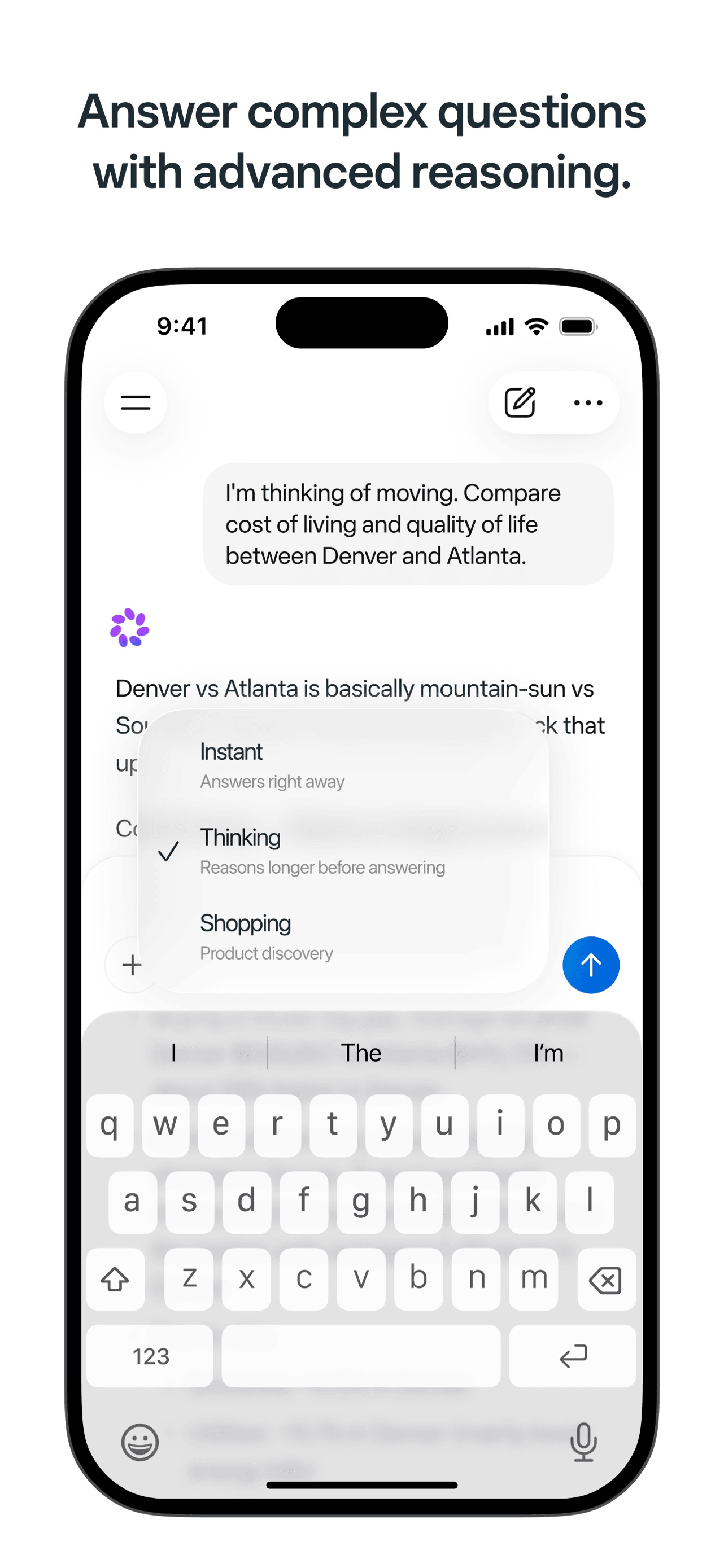 Meta AI App Store screenshot 6: Answer complex questions with advanced reasoning.