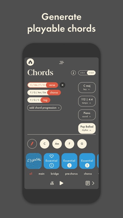 Demo App Store screenshot: Generate playable chords