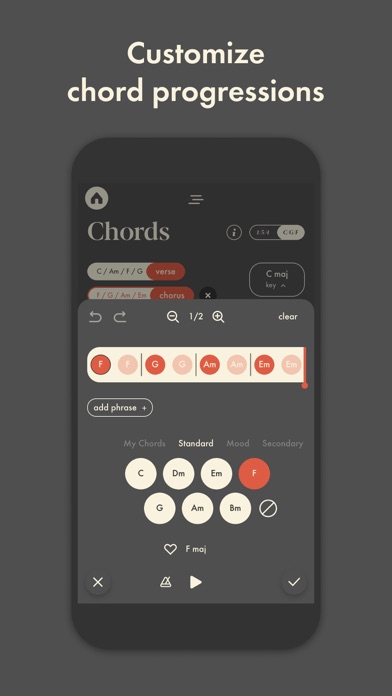 Demo App Store screenshot 8: Customize chord progressions