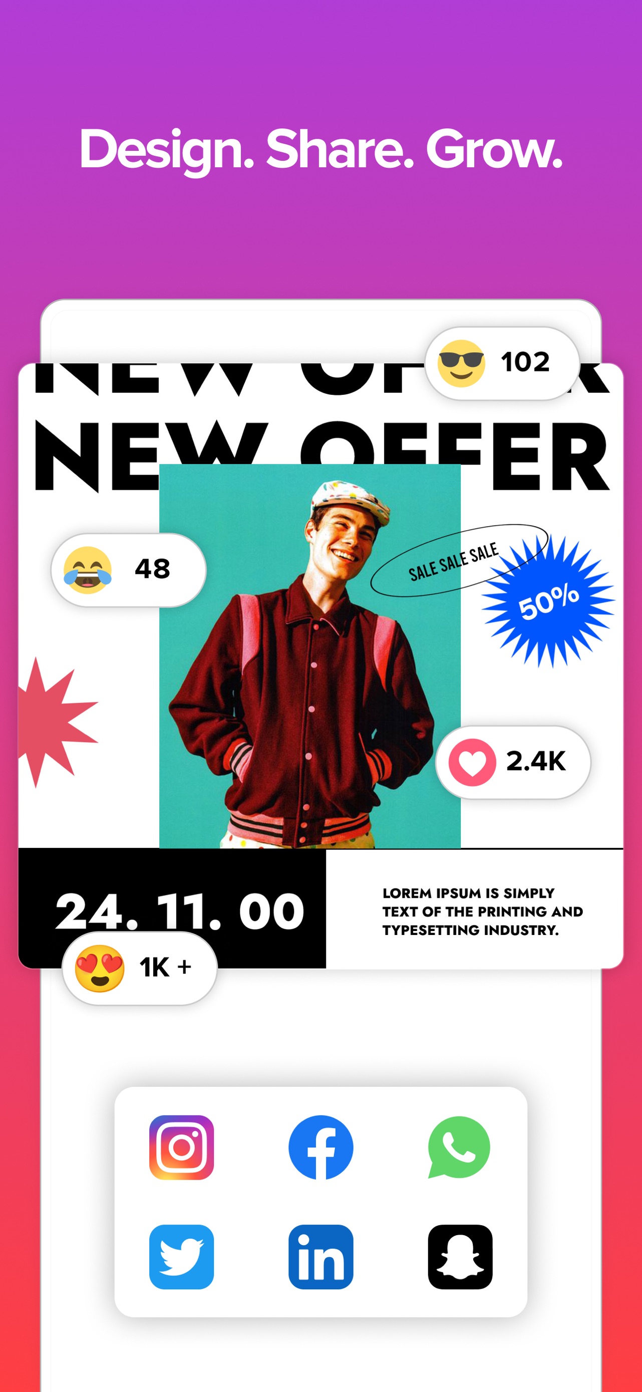 Posts App Store screenshot 9: Design. Share. Grow.