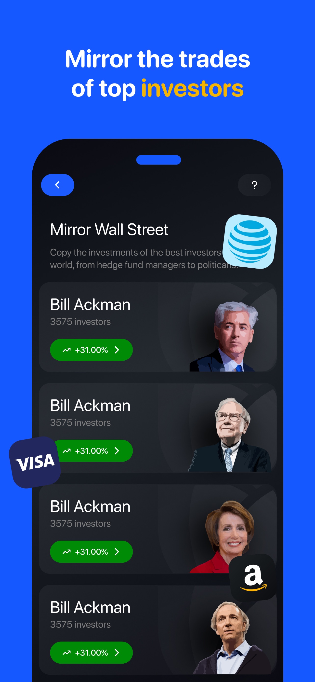Bloom App Store screenshot: Mirror the trades of top investors