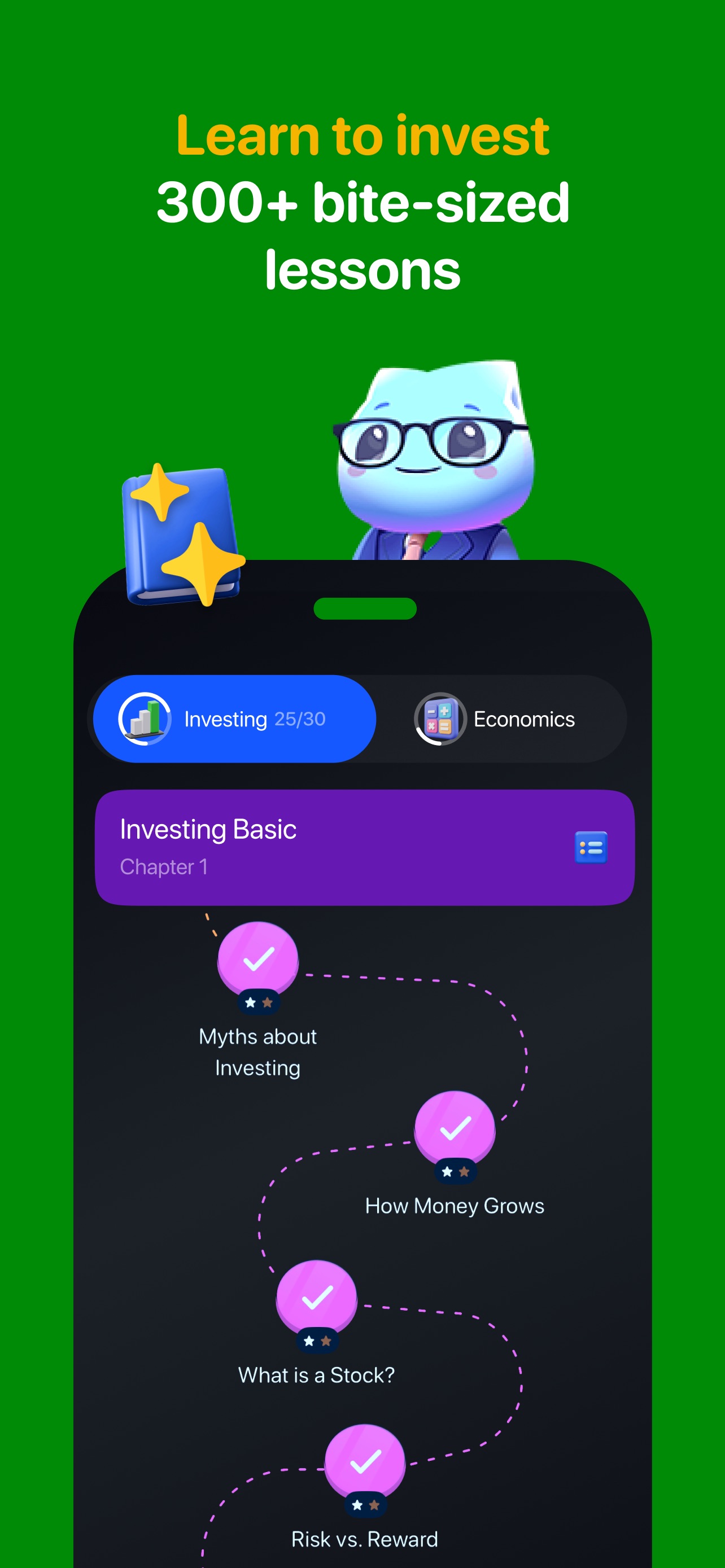 Bloom App Store screenshot: Learn to invest 300+ bite-sized lessons